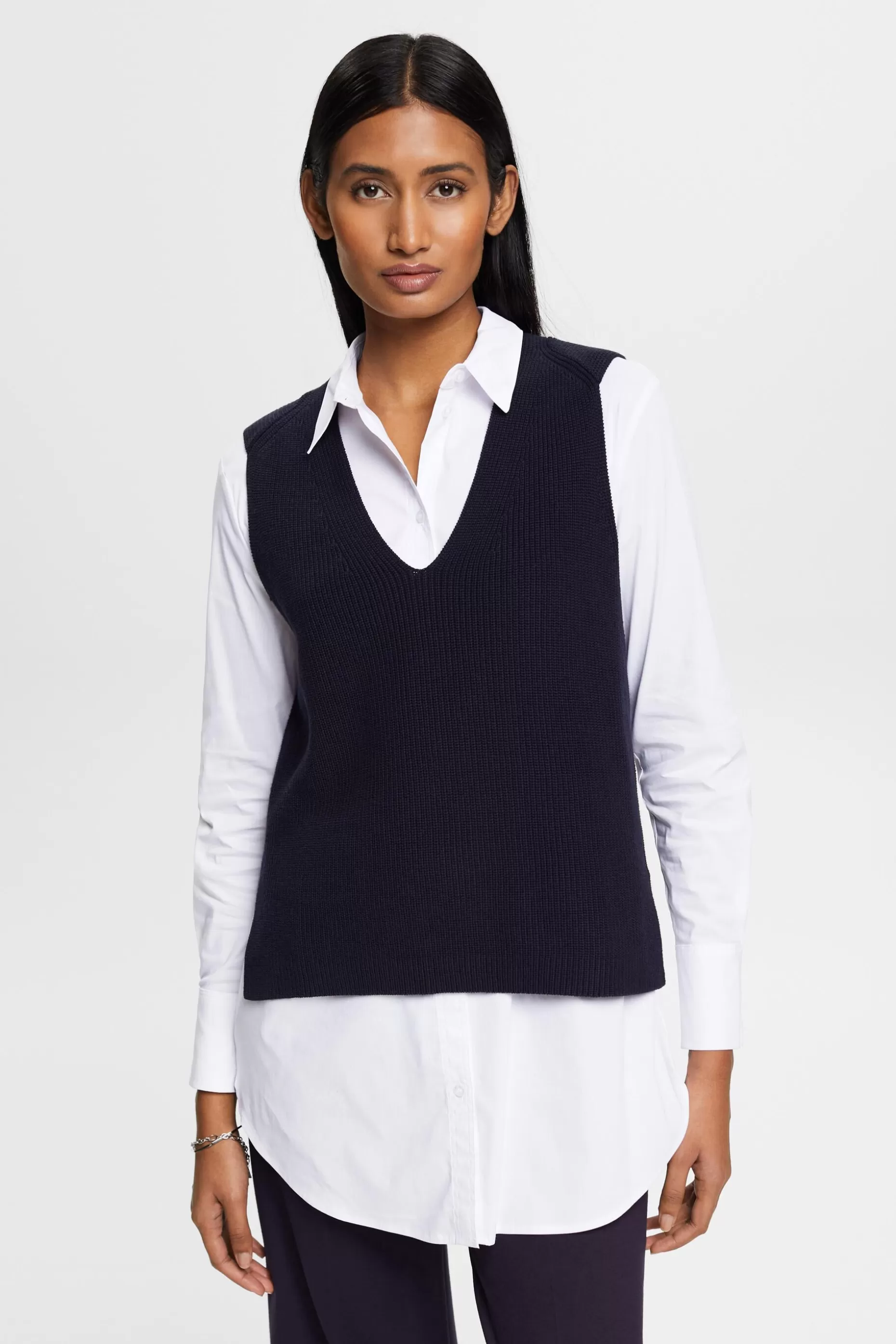 ESPRIT Rib-Knit V-neck Sweater Vest at our Online Shop *Women Sweaters