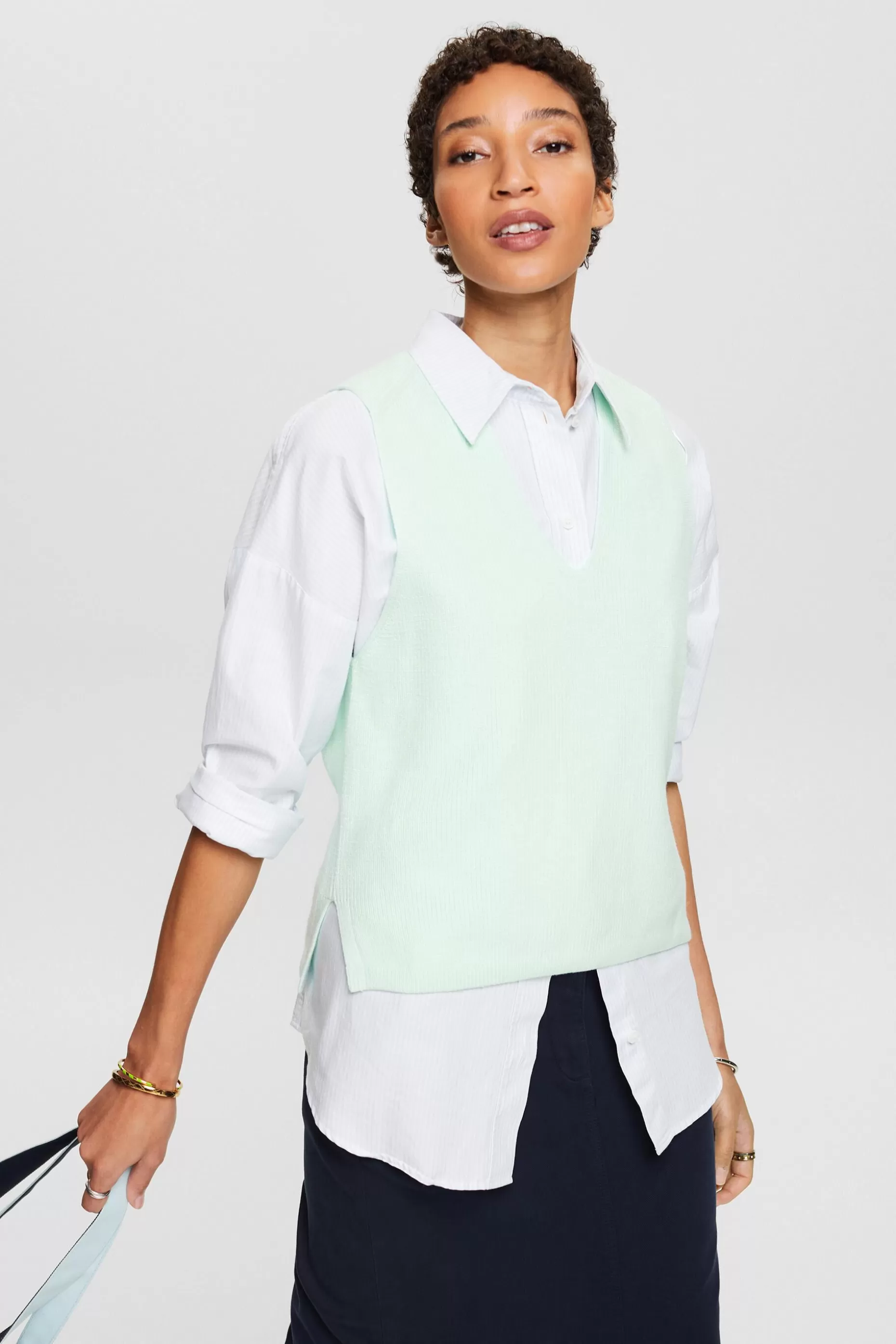 ESPRIT Rib-Knit V-Neck Sweater Vest at our Online Shop *Women The Pastel Edit
