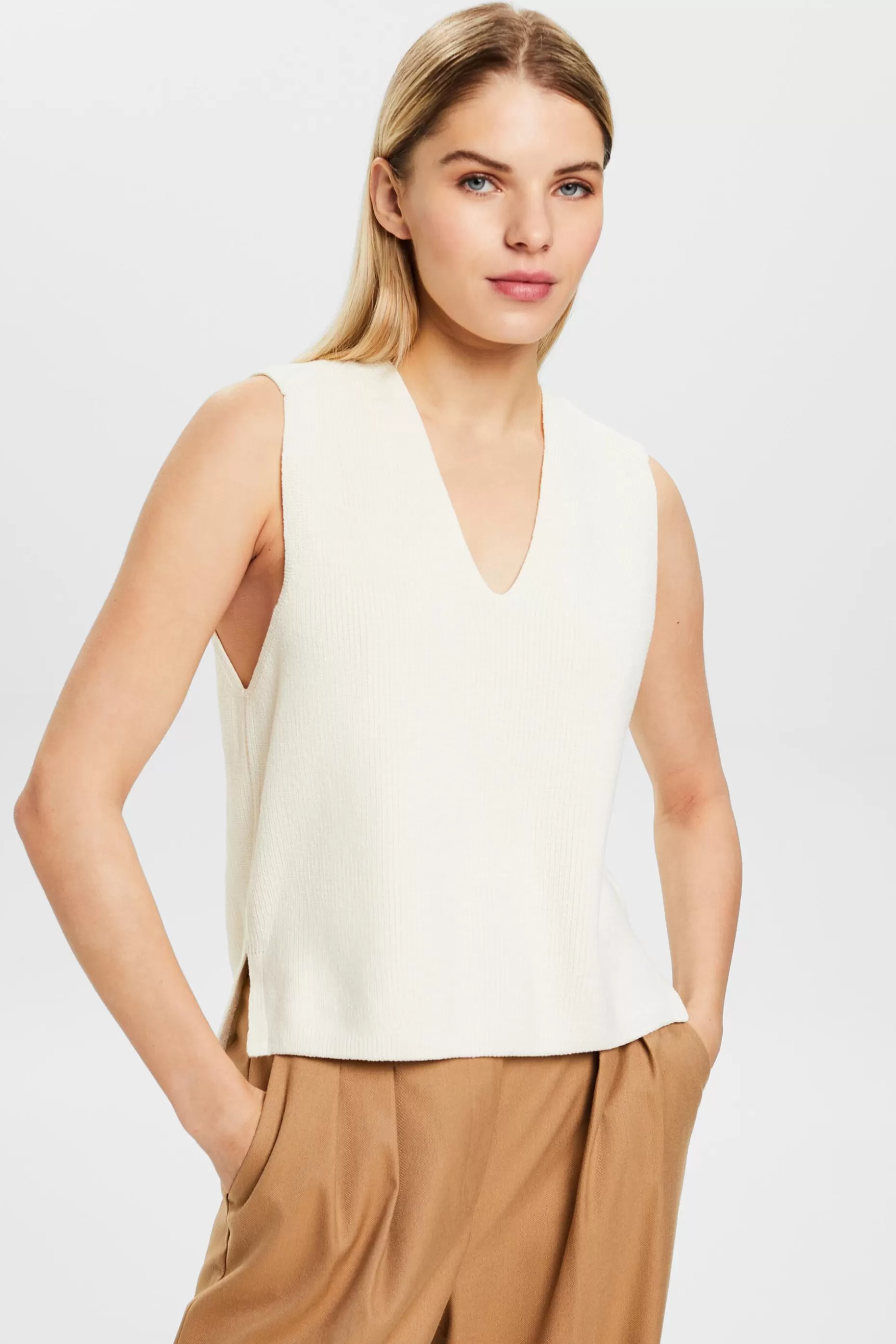ESPRIT Rib-Knit V-Neck Sweater Vest at our Online Shop *Women The Spring Edit