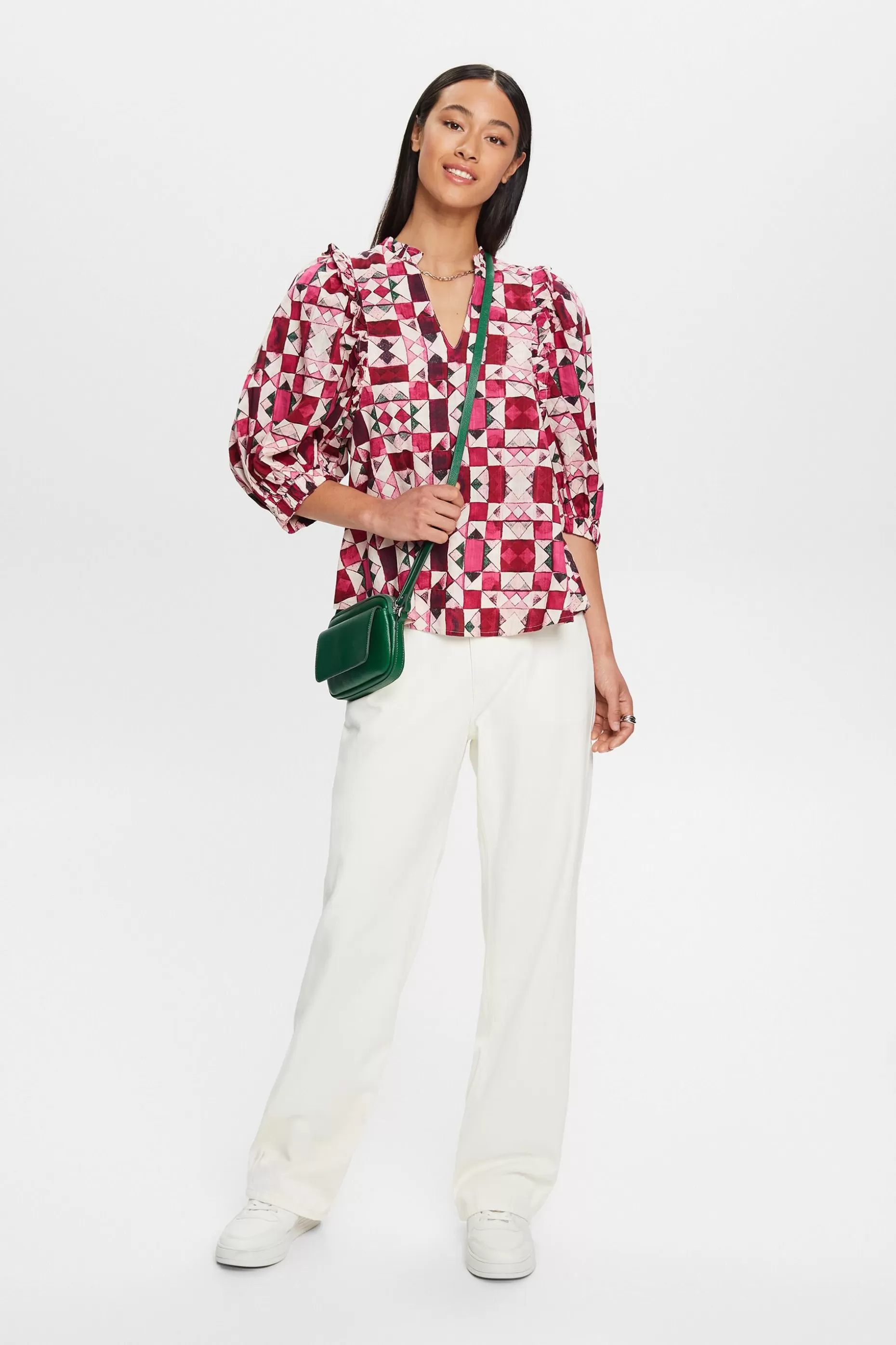 ESPRIT Ruffle Trim Dobby Cotton Blouse at our Online Shop * Sale Under $30
