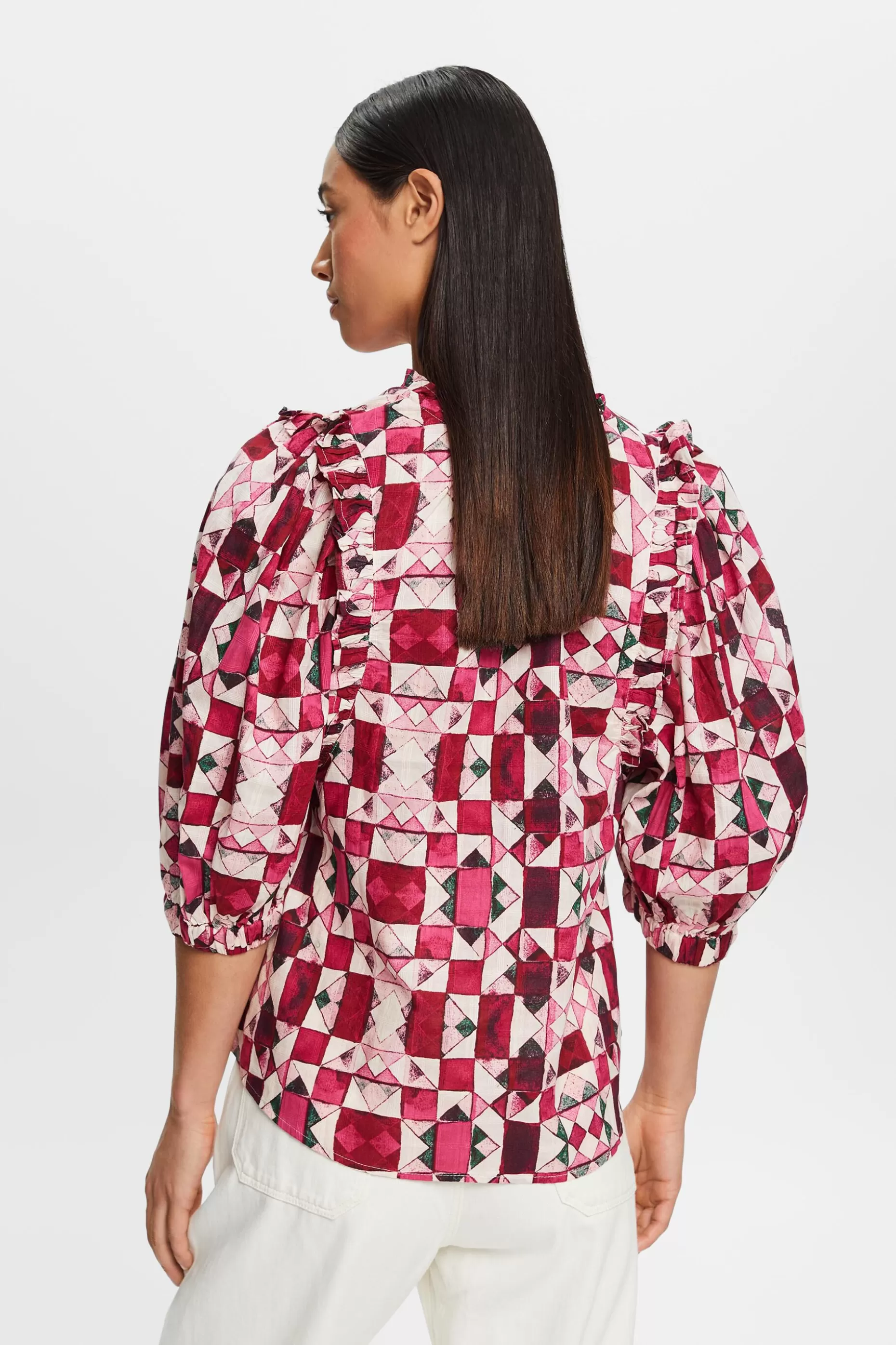 ESPRIT Ruffle Trim Dobby Cotton Blouse at our Online Shop * Sale Under $30