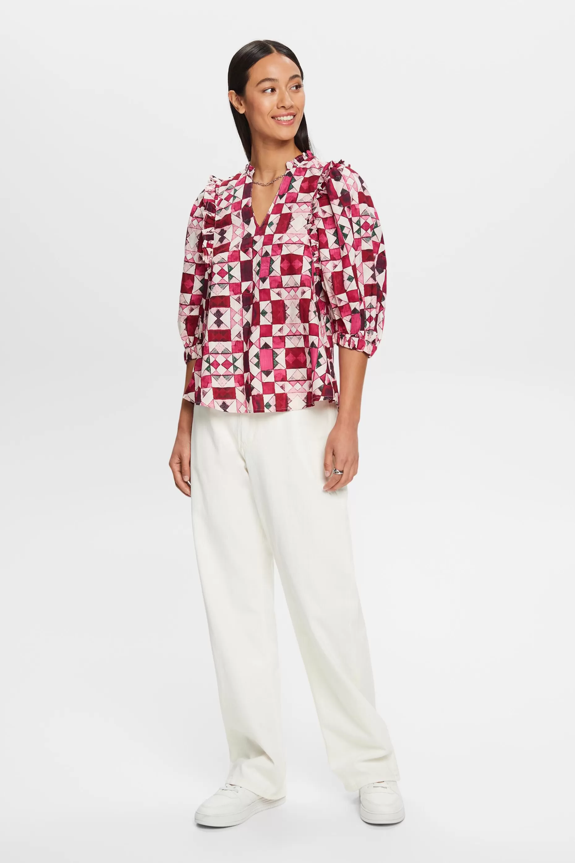 ESPRIT Ruffle Trim Dobby Cotton Blouse at our Online Shop * Sale Under $30