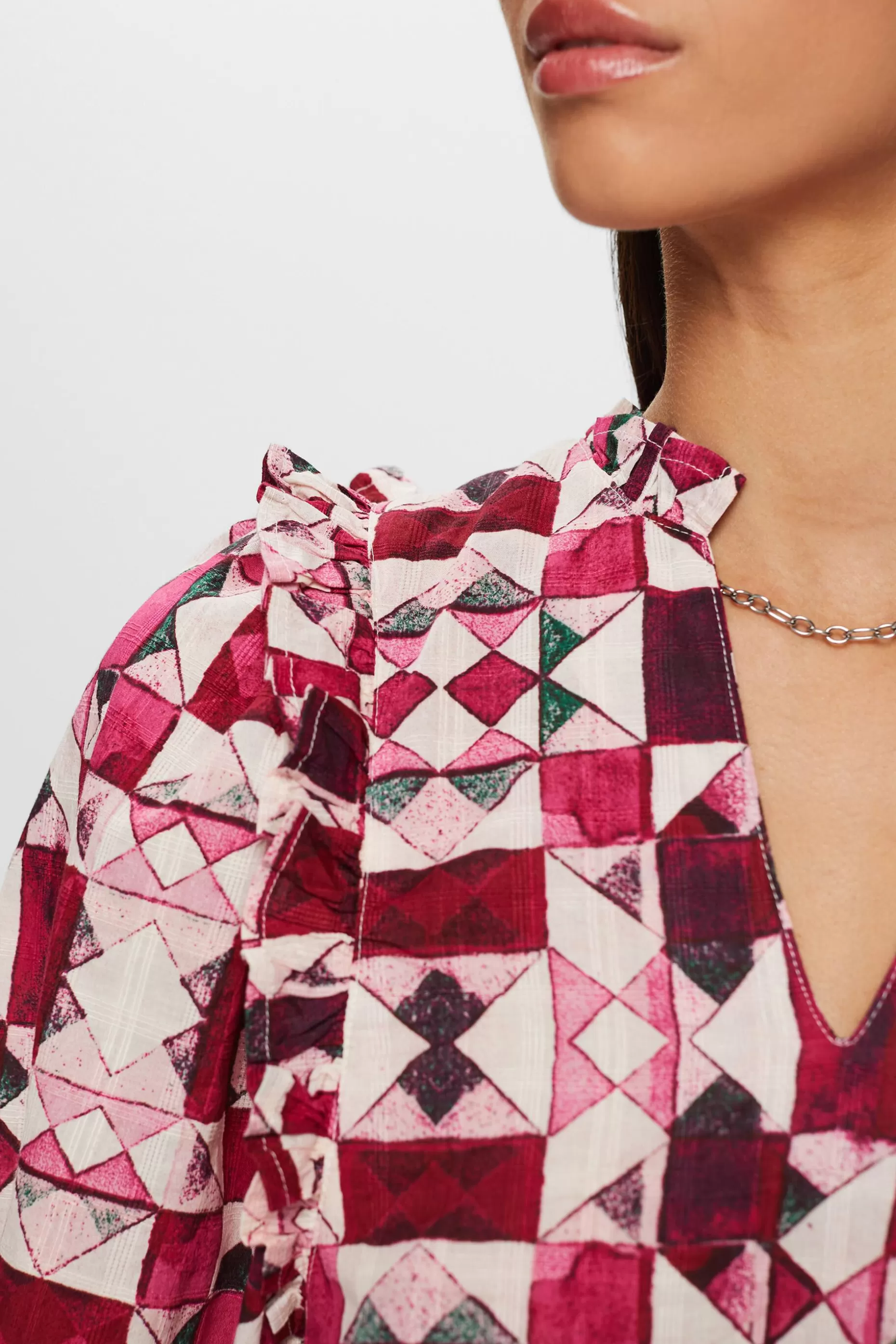 ESPRIT Ruffle Trim Dobby Cotton Blouse at our Online Shop *Women Shirts + Blouses