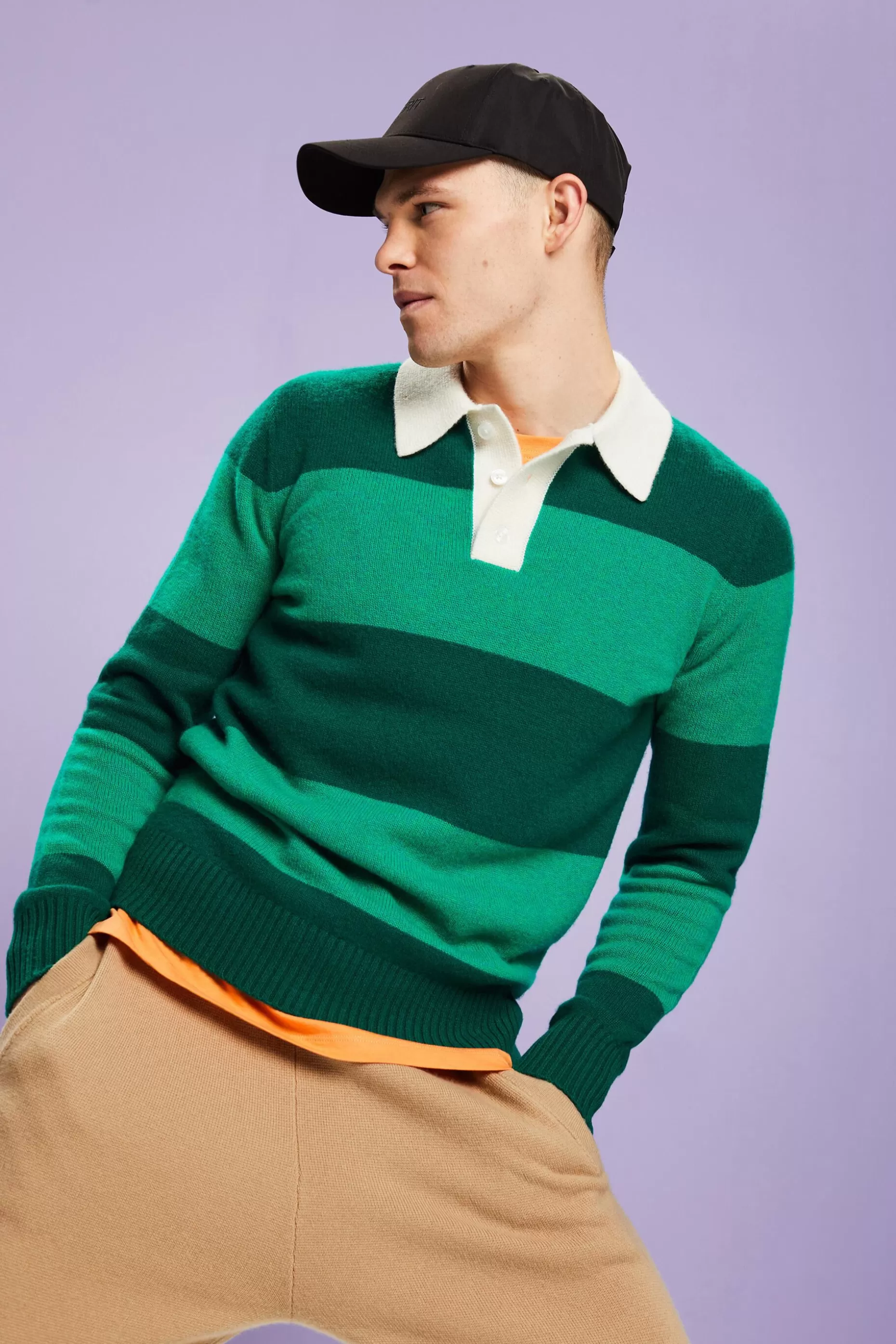 ESPRIT Rugby Stripe Cashmere Polo Sweater at our Online Shop *Men Sweaters