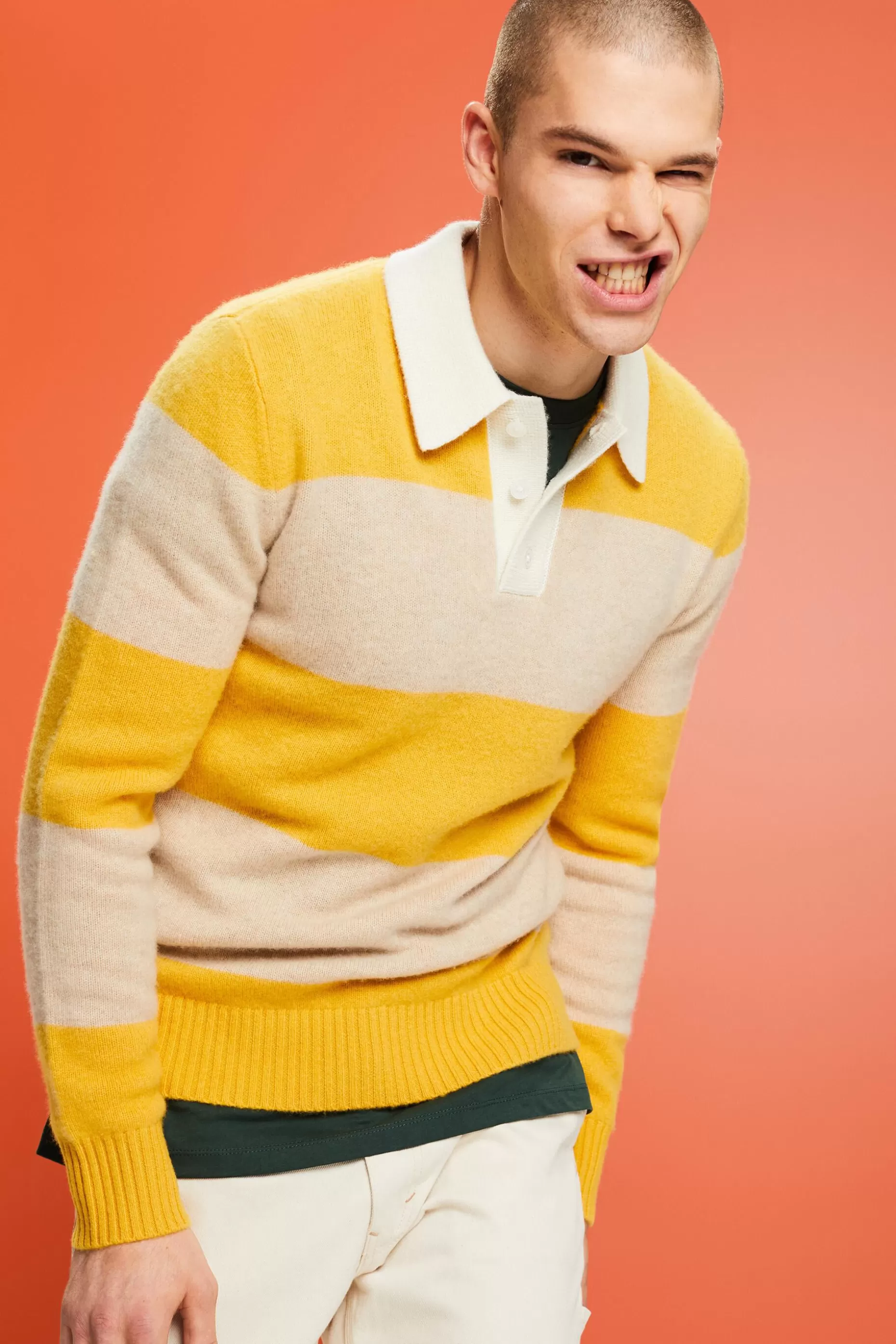 ESPRIT Rugby Stripe Cashmere Polo Sweater at our Online Shop *Men Sweaters