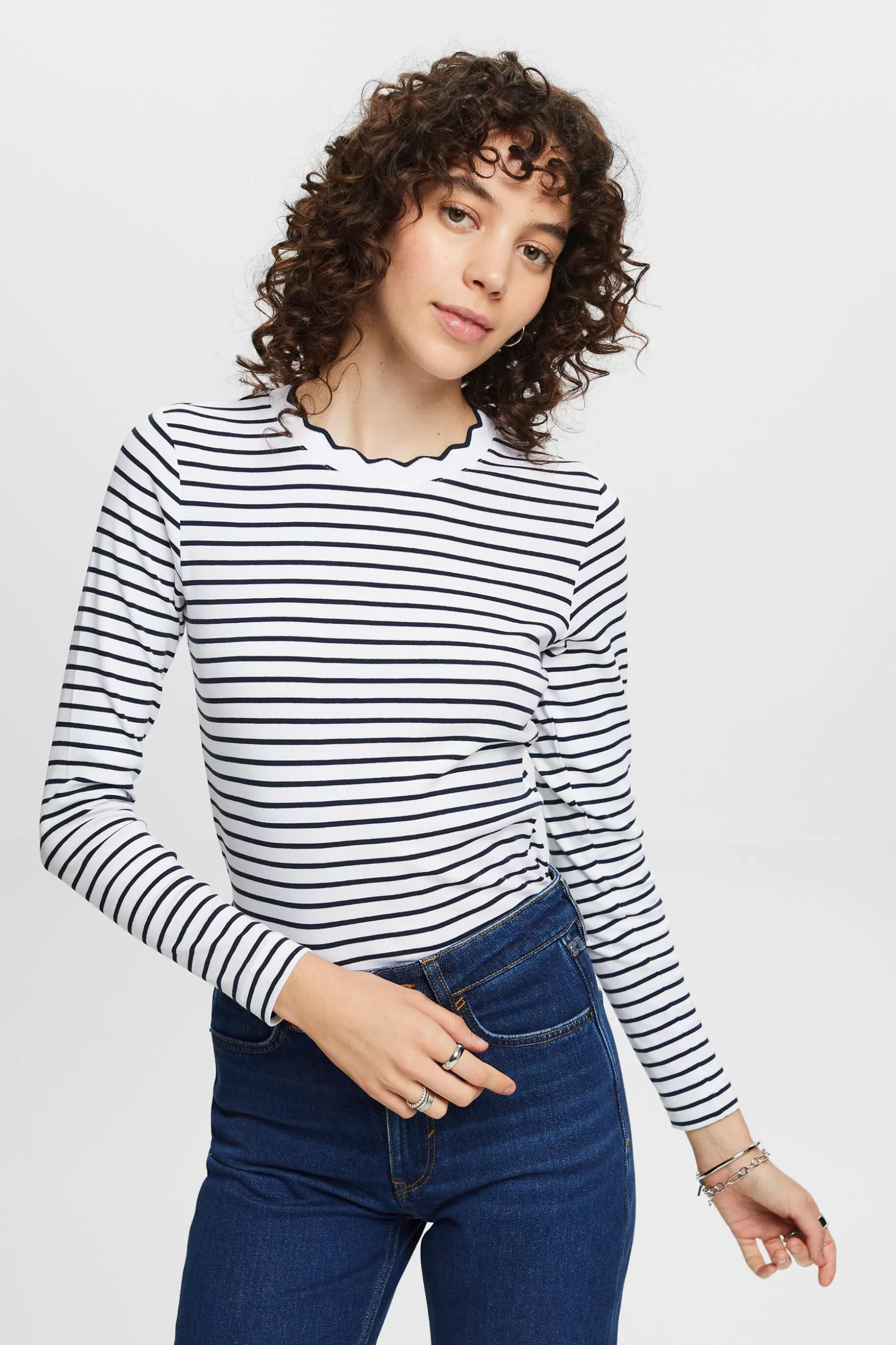 ESPRIT Scallop-Trim Cotton Jersey Top at our Online Shop *Women Tops