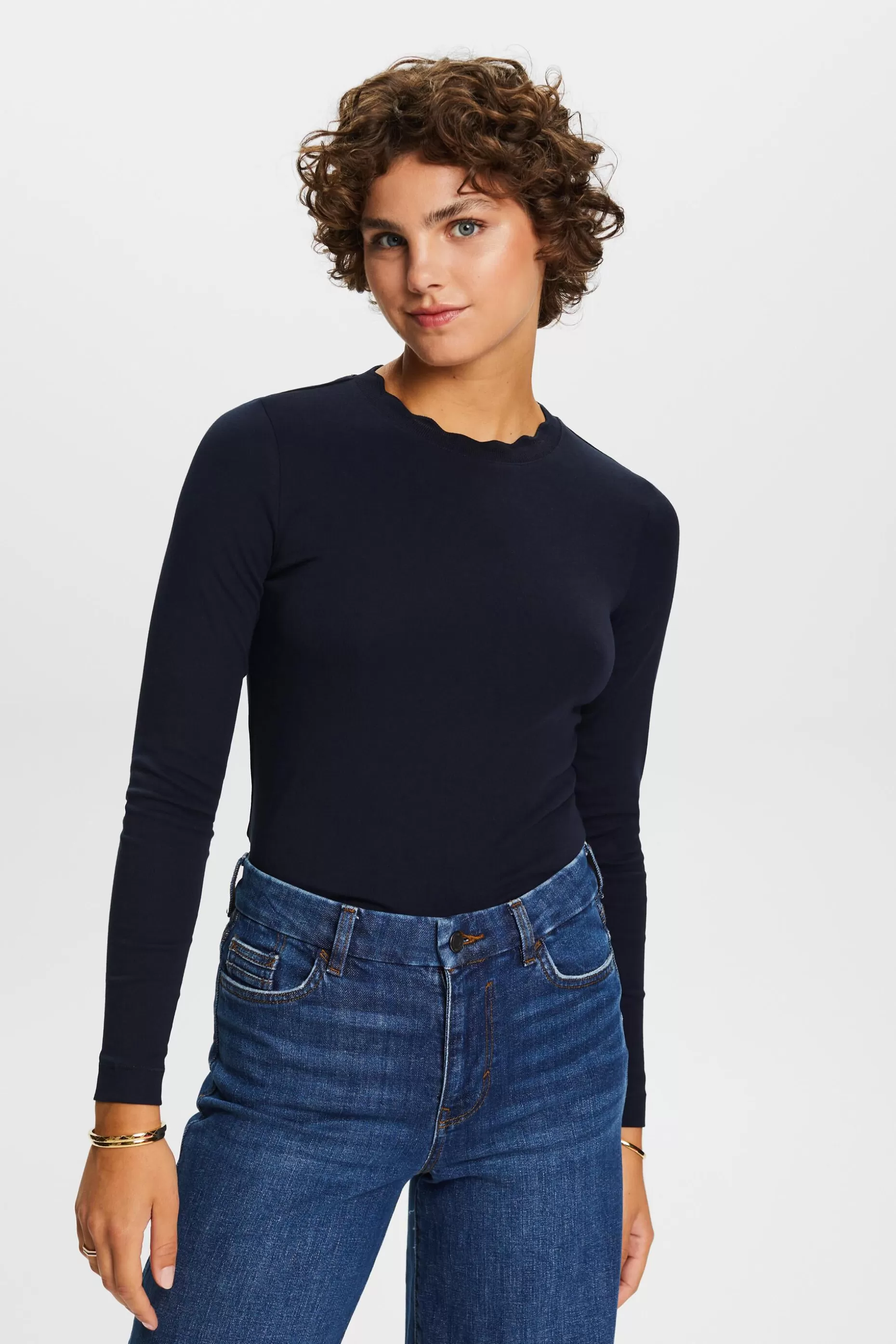 ESPRIT Scallop-Trim Cotton Jersey Top at our Online Shop *Women T-Shirts + Tops