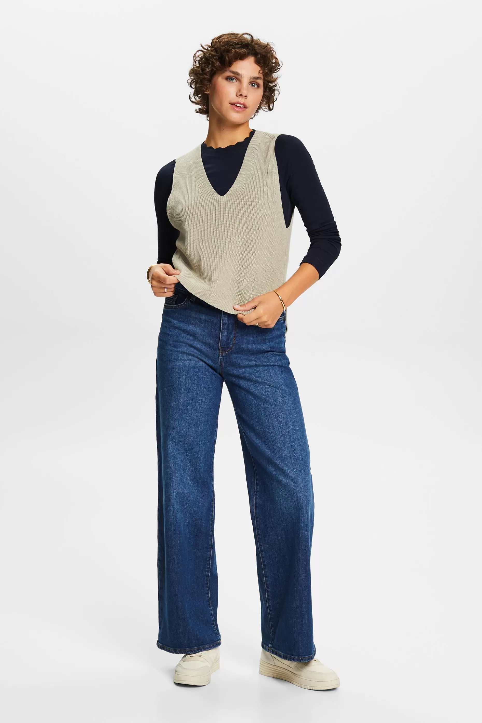 ESPRIT Scallop-Trim Cotton Jersey Top at our Online Shop *Women T-Shirts + Tops