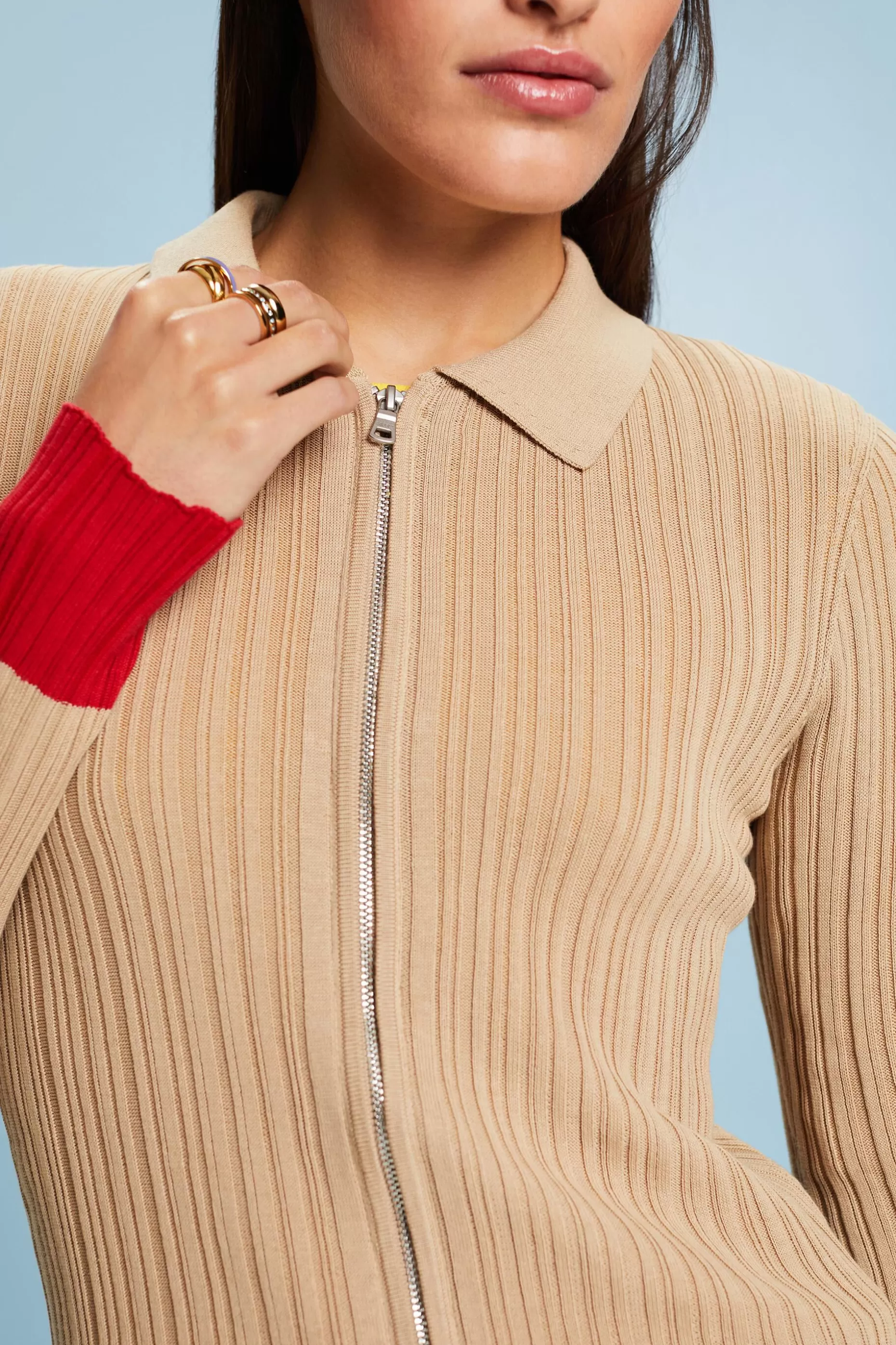 ESPRIT Seamless Rib-Knit Polo Cardigan at our Online Shop *Women Tops