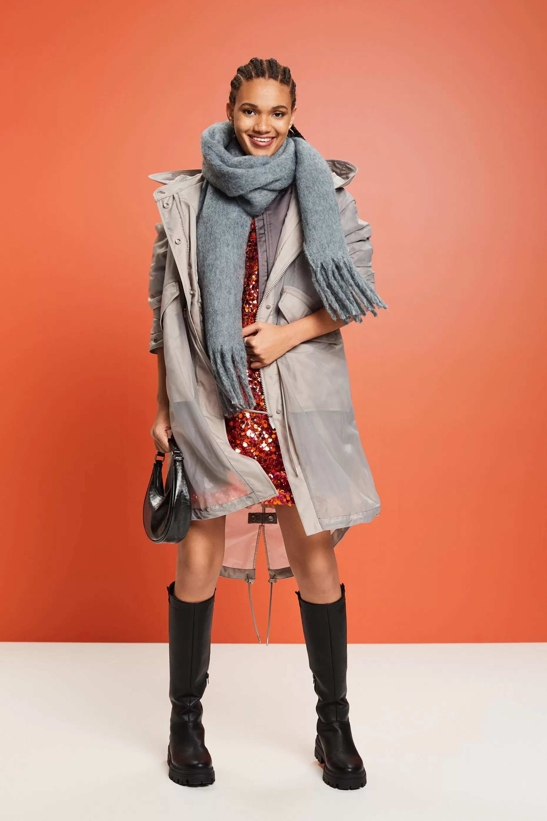ESPRIT Semi-Sheer Sequined Hooded Parka at our Online Shop *Women Jackets + Coats