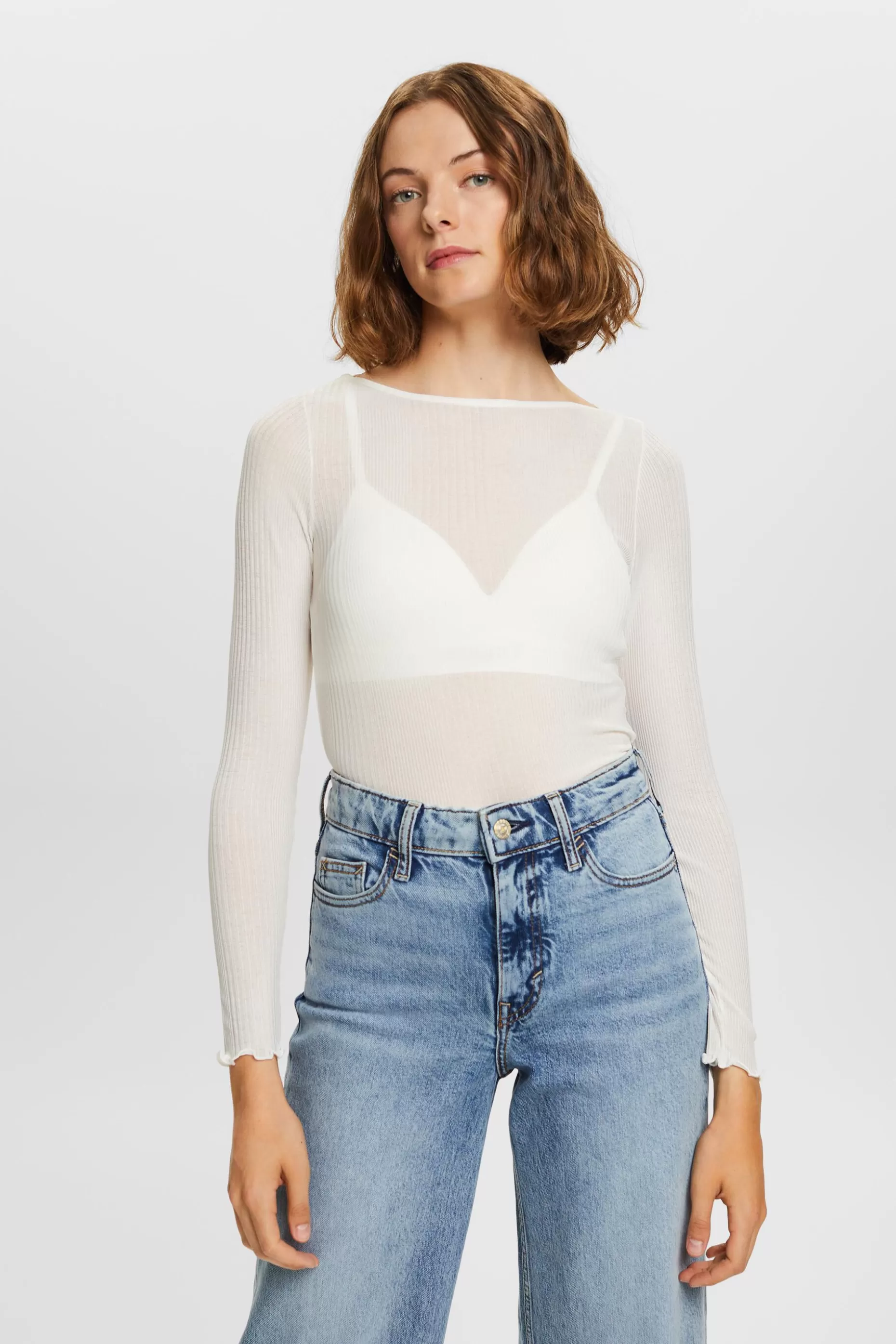 ESPRIT Sheer Ribbed Top at our Online Shop *Women Tops