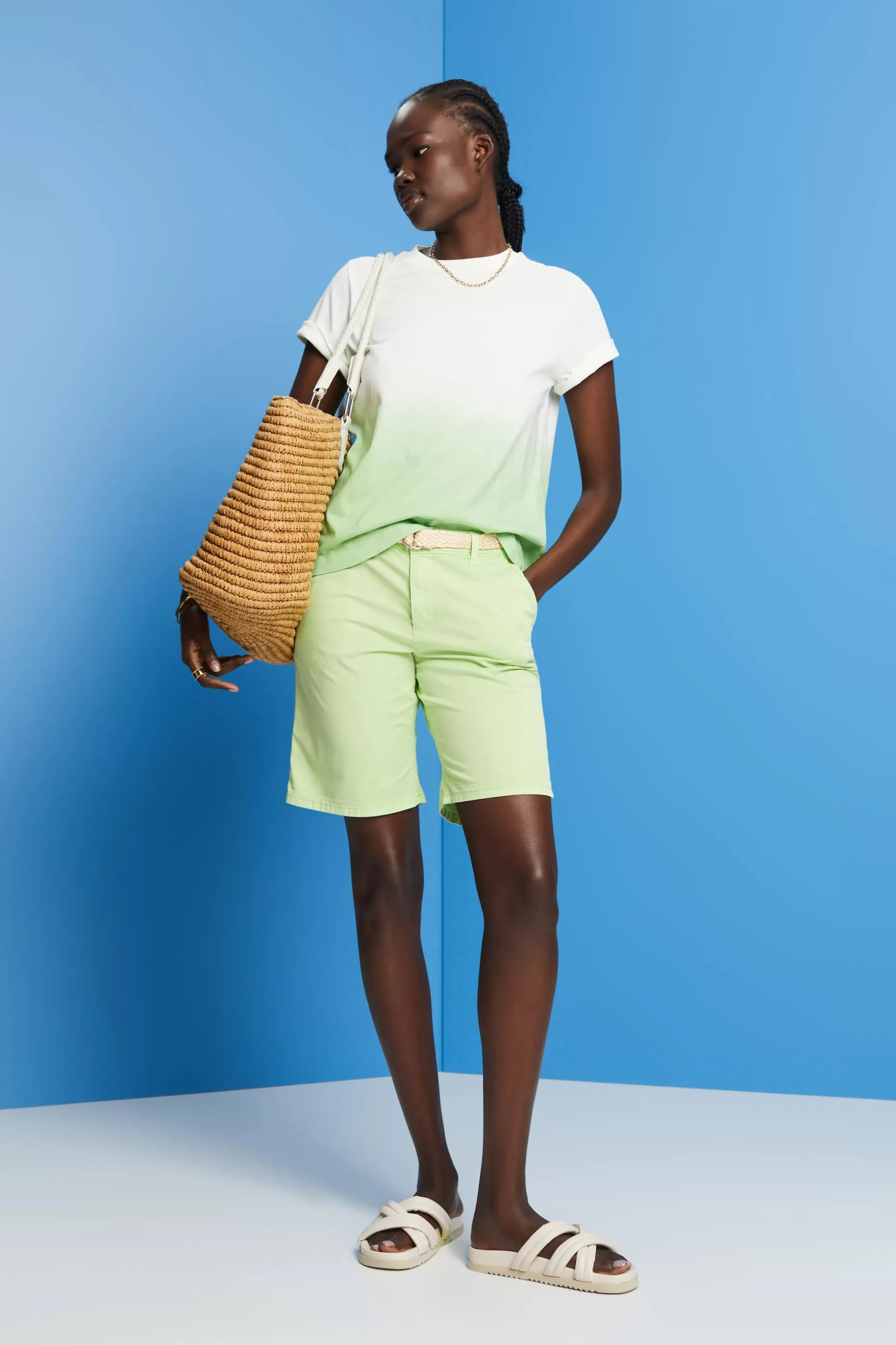 ESPRIT Shorts with braided raffia belt at our Online Shop * Sale Under $30