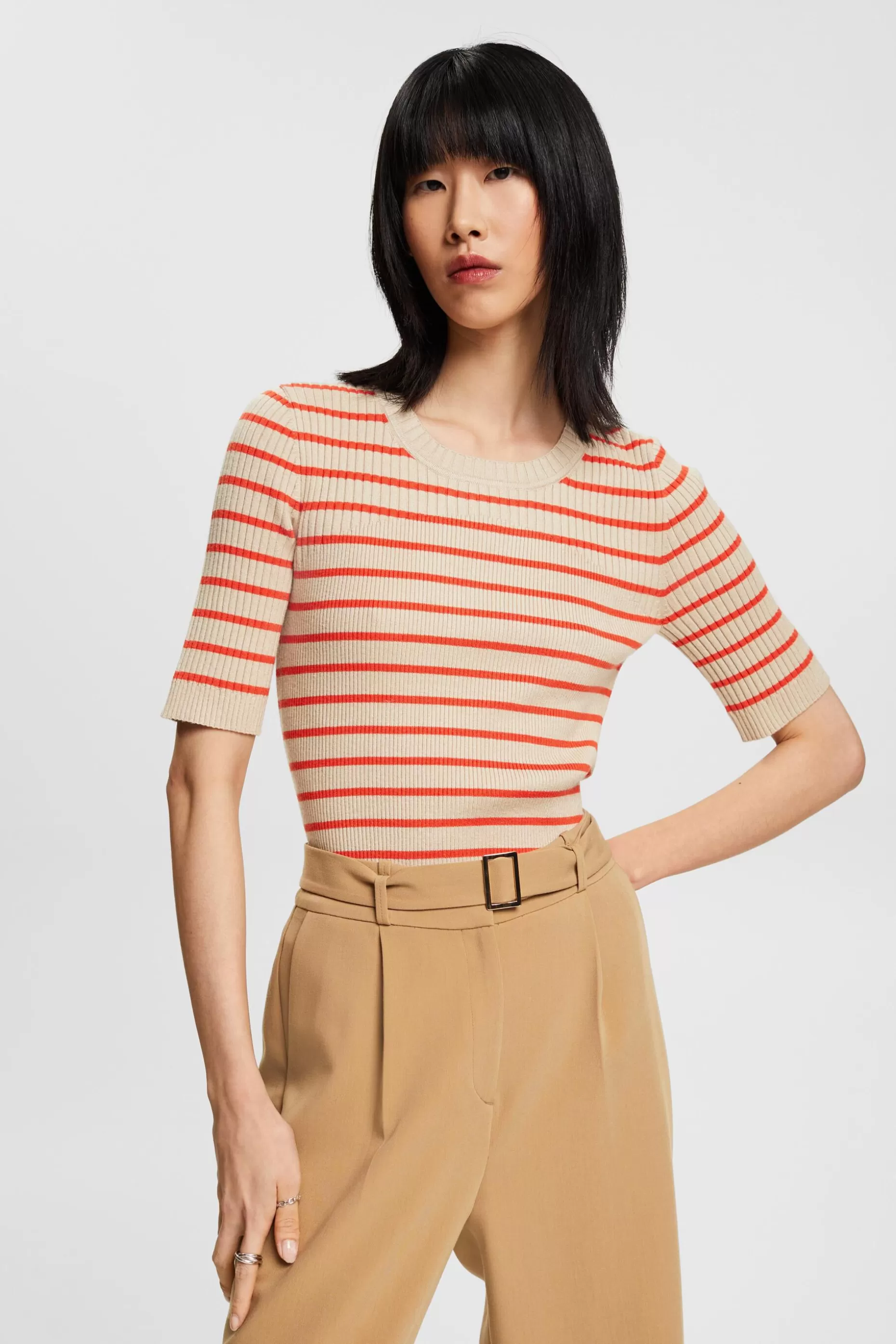 ESPRIT Short-sleeved ribbed sweater at our Online Shop *Women Tops