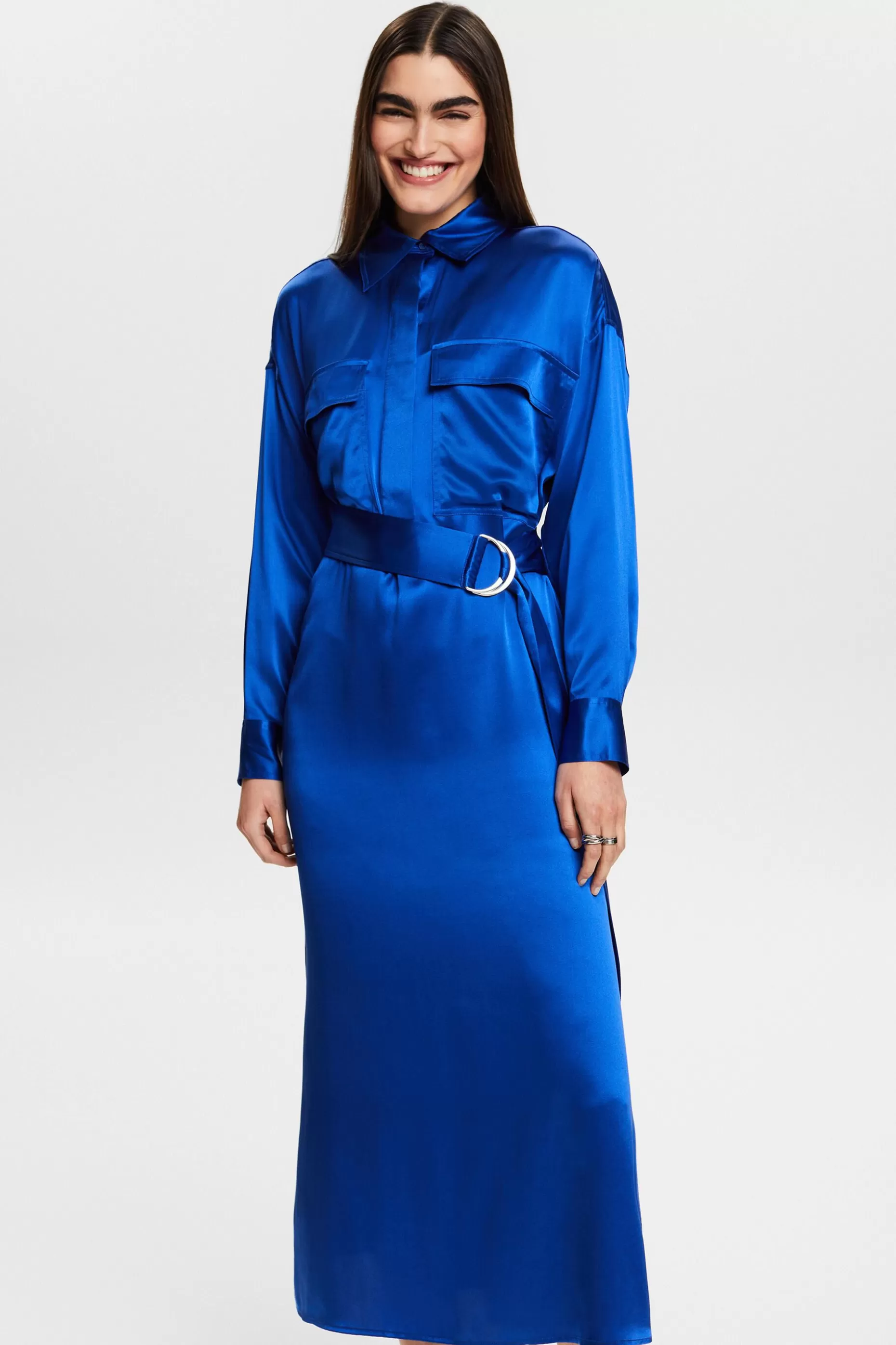 ESPRIT Silk Satin Belted Midi Dress at our Online Shop *Women Dresses + Jumpsuits