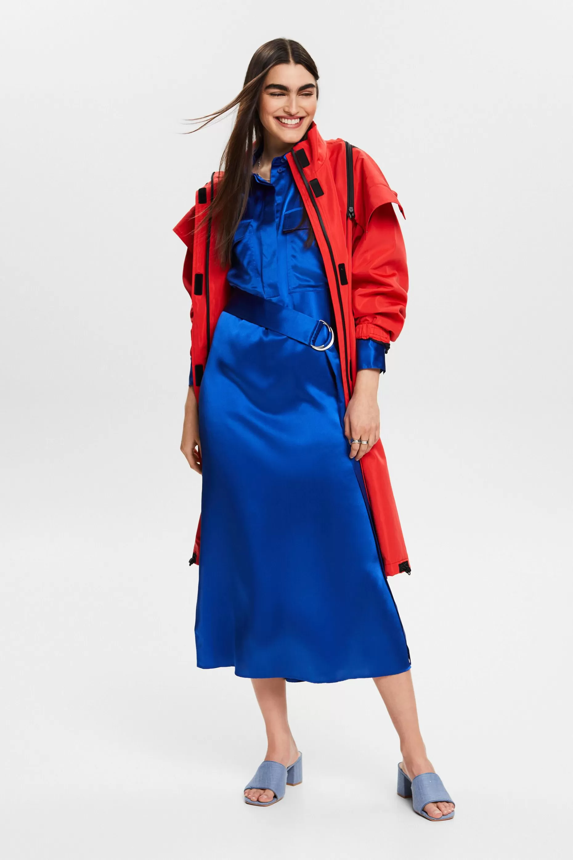 ESPRIT Silk Satin Belted Midi Dress at our Online Shop *Women Dresses + Jumpsuits