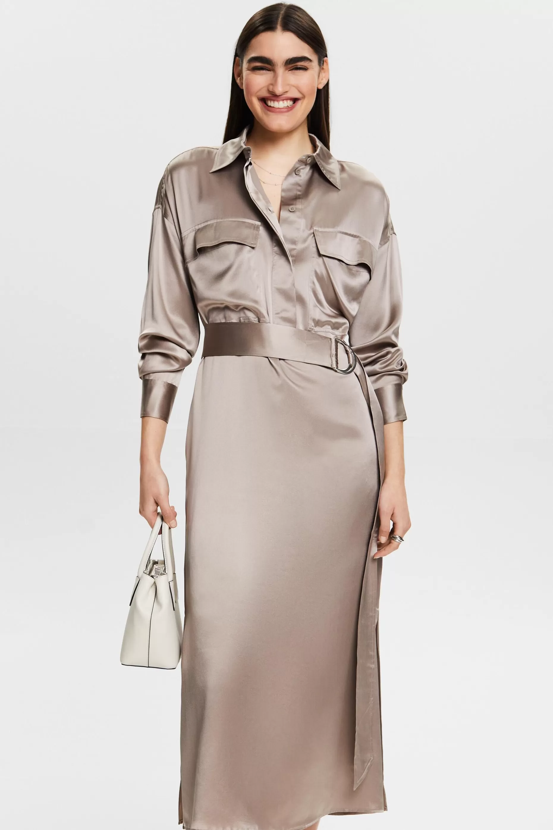 ESPRIT Silk Satin Belted Midi Dress at our Online Shop *Women Dresses + Jumpsuits