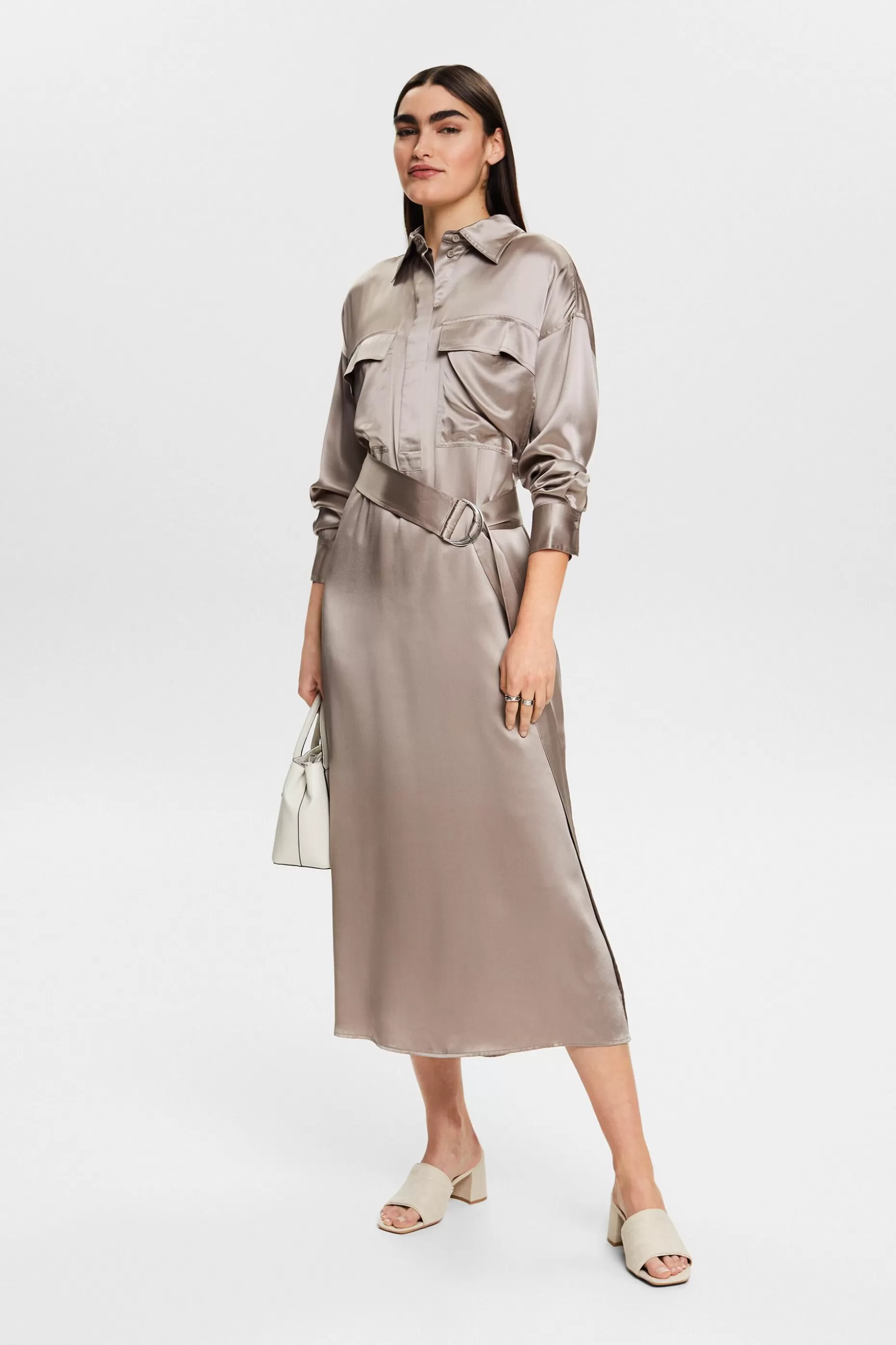 ESPRIT Silk Satin Belted Midi Dress at our Online Shop *Women Dresses + Jumpsuits