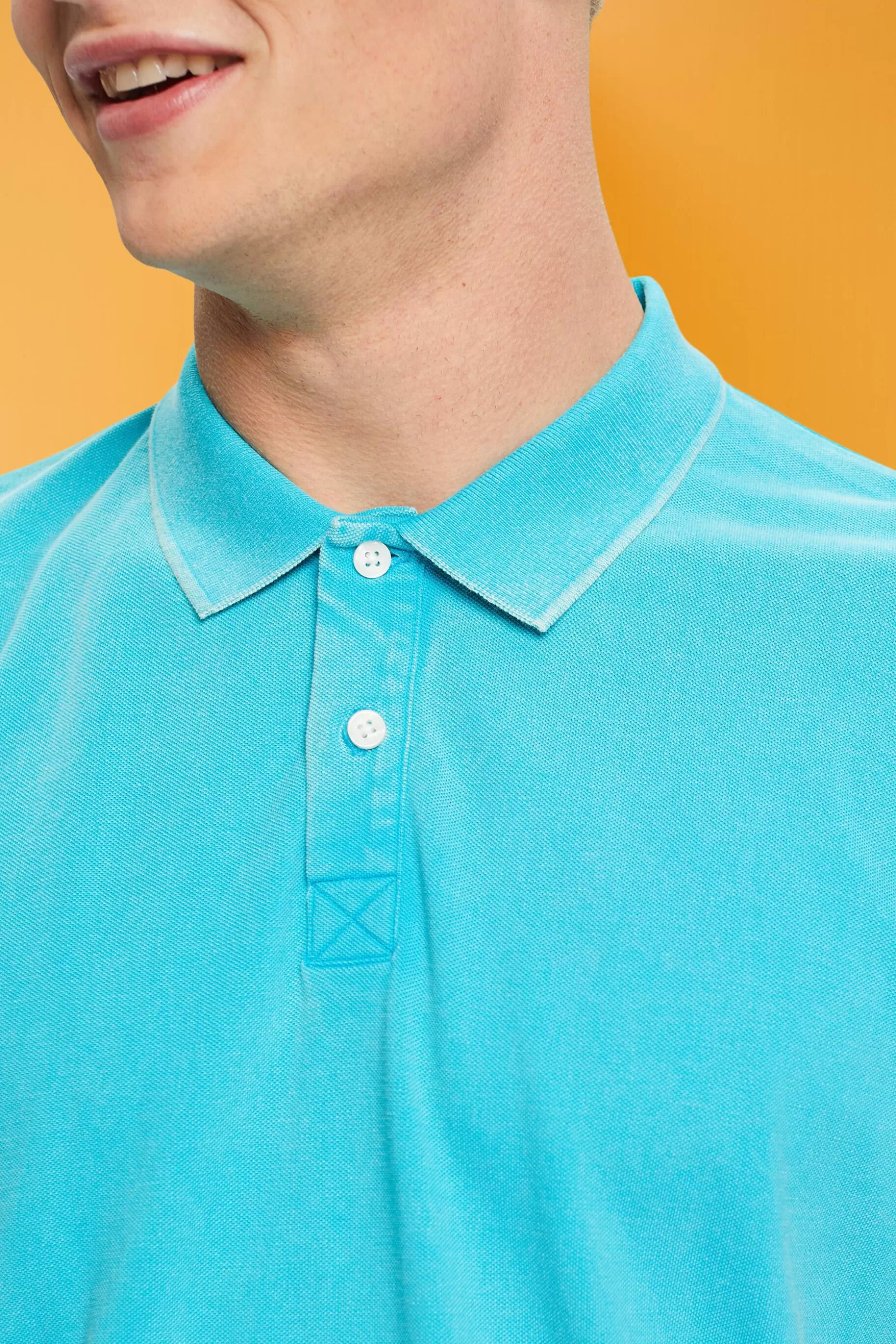 ESPRIT Stone-washed cotton pique polo shirt at our Online Shop *Men Tops