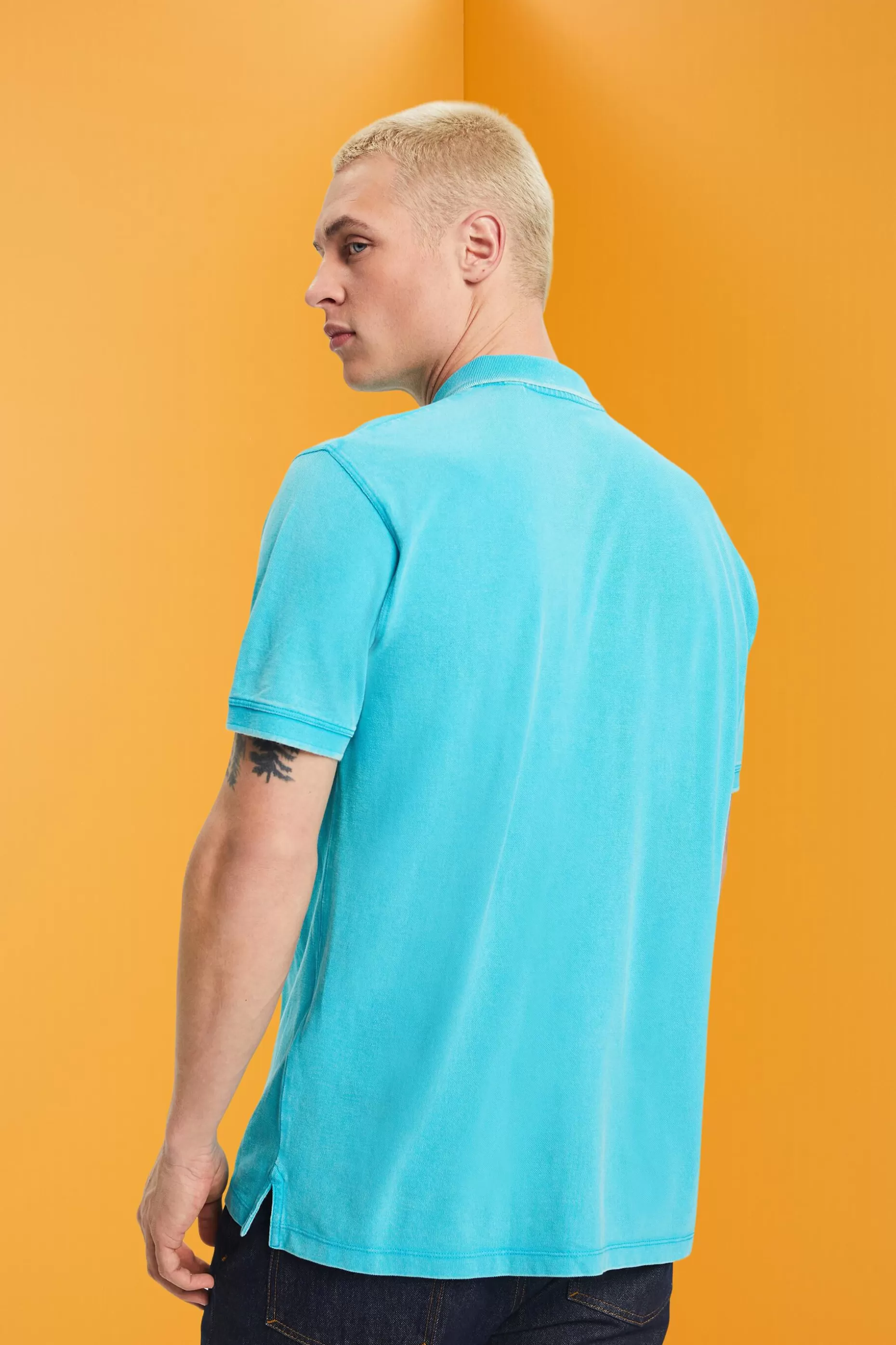 ESPRIT Stone-washed cotton pique polo shirt at our Online Shop *Men Tops