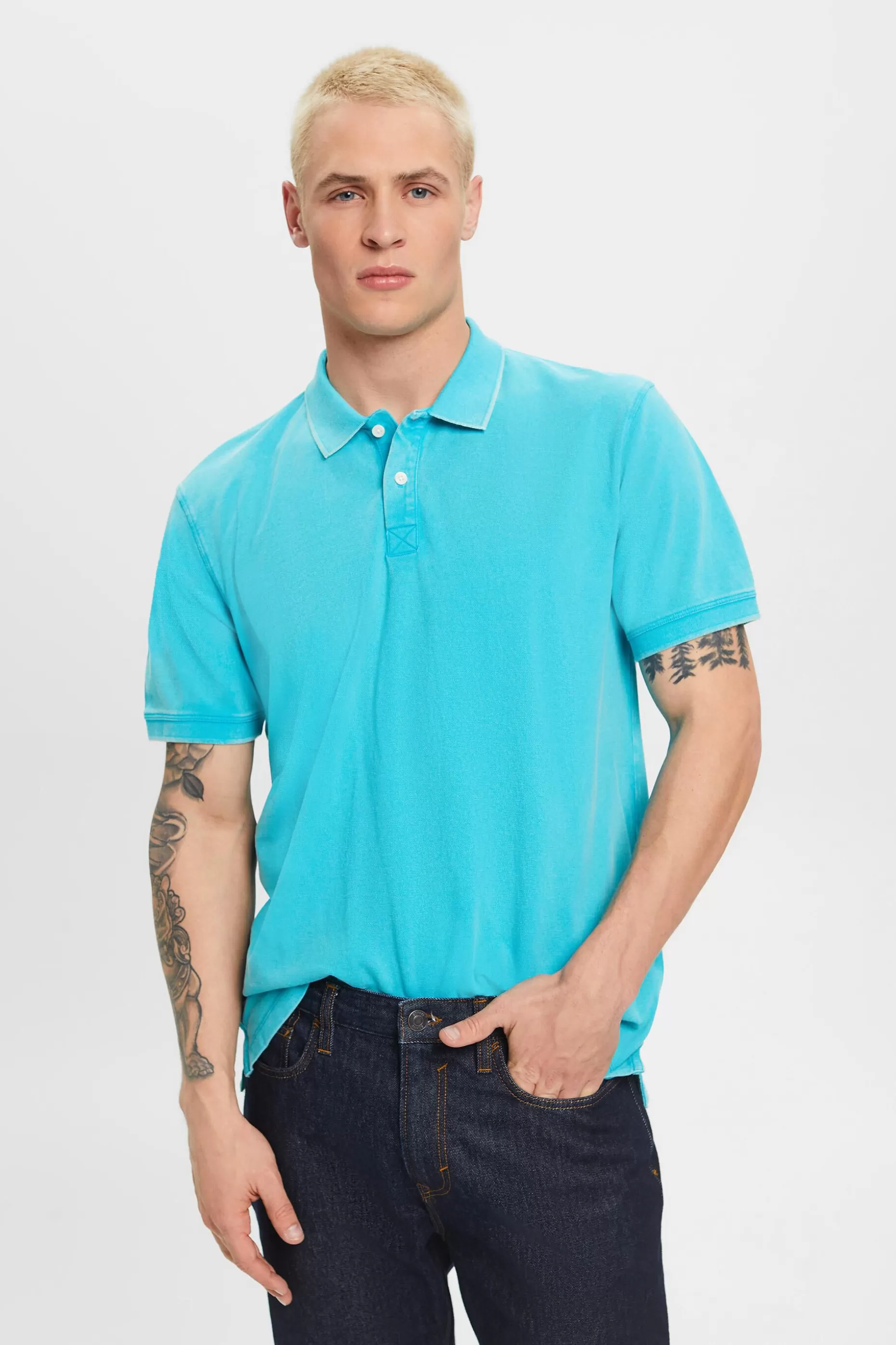 ESPRIT Stone-washed cotton pique polo shirt at our Online Shop *Men T-Shirts + Polos