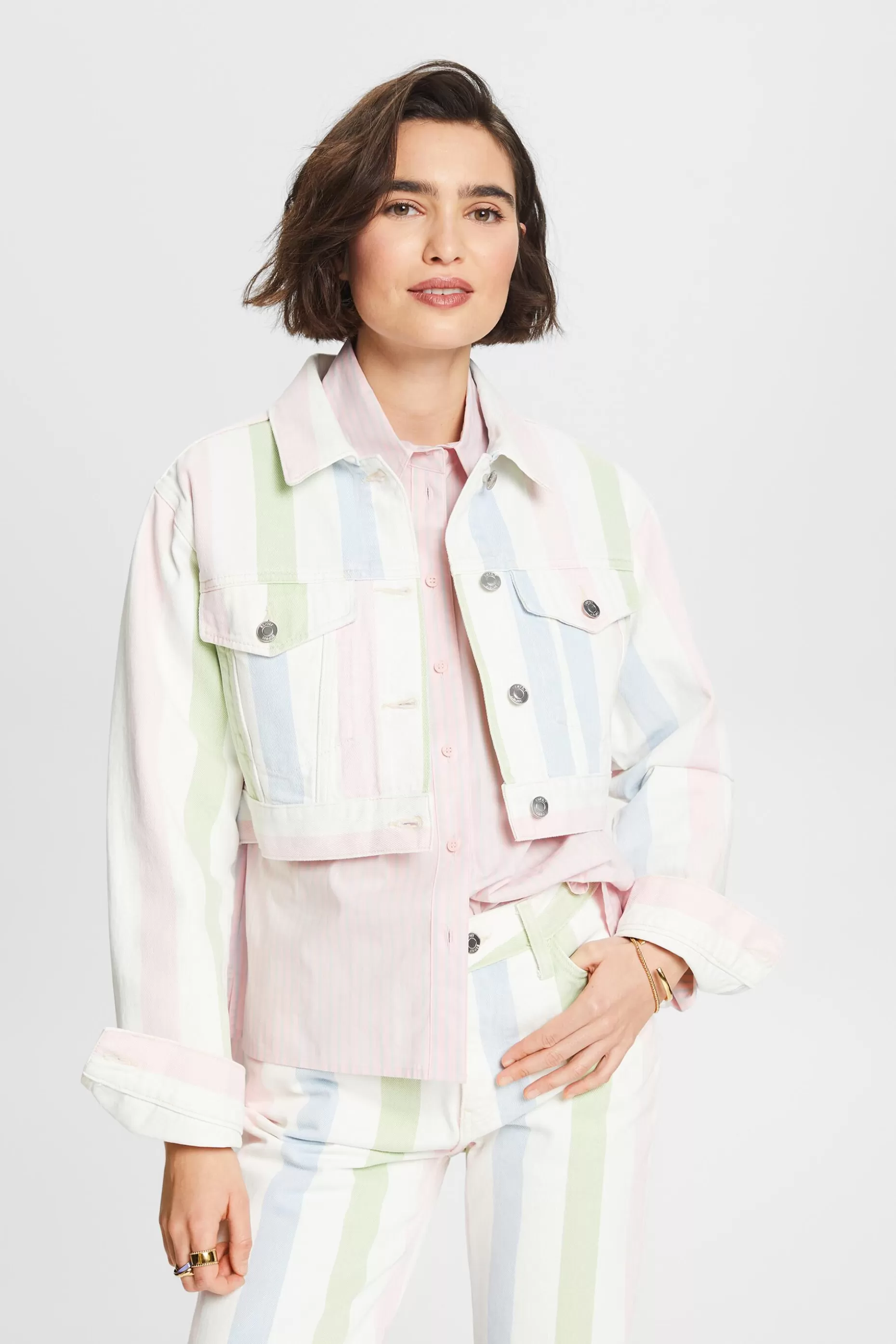 ESPRIT Striped Cropped Denim Jacket at our Online Shop *Women Jackets + Coats