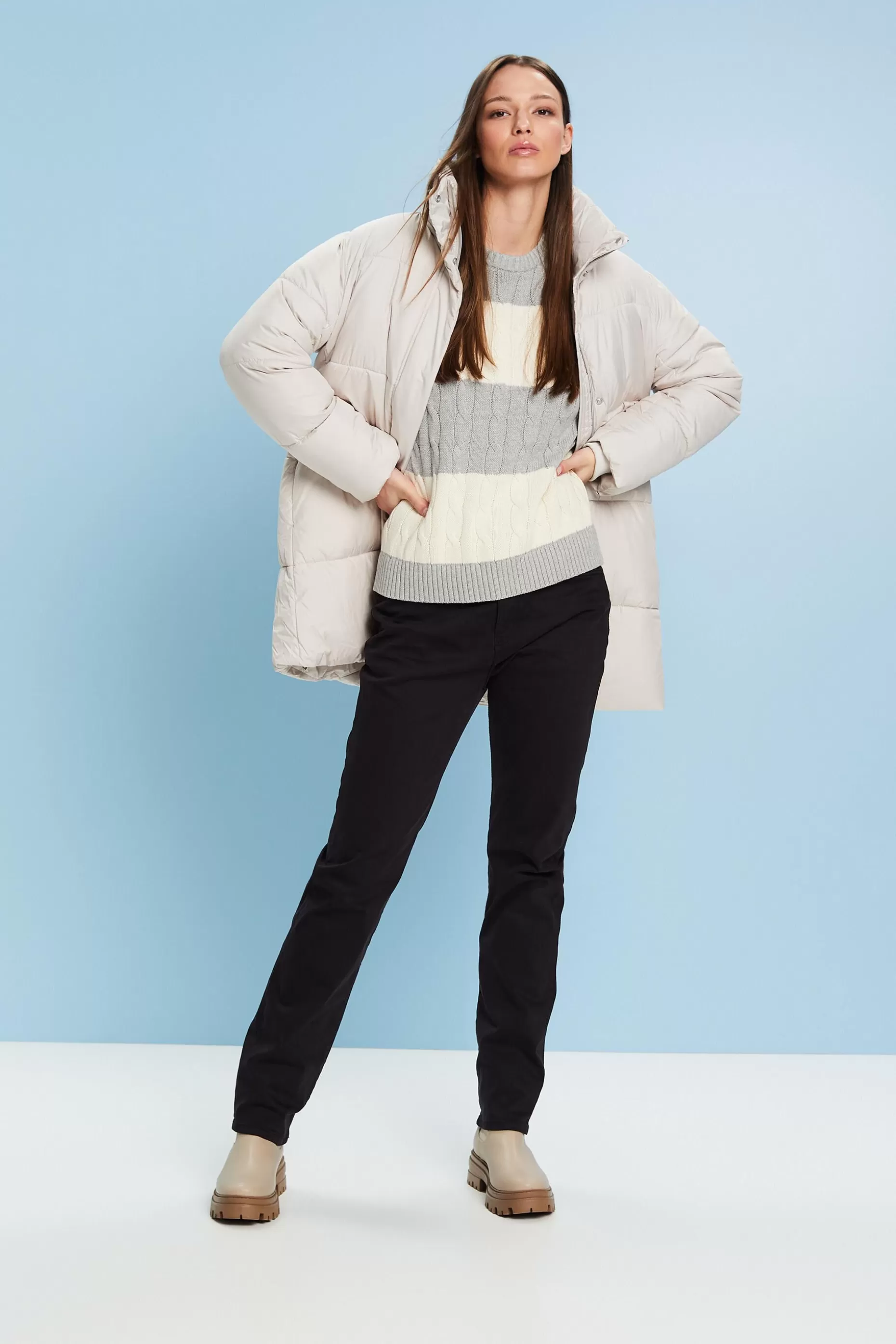 ESPRIT Striped Dolphin Logo Cable Knit Sweater at our Online Shop * Sale Under $75