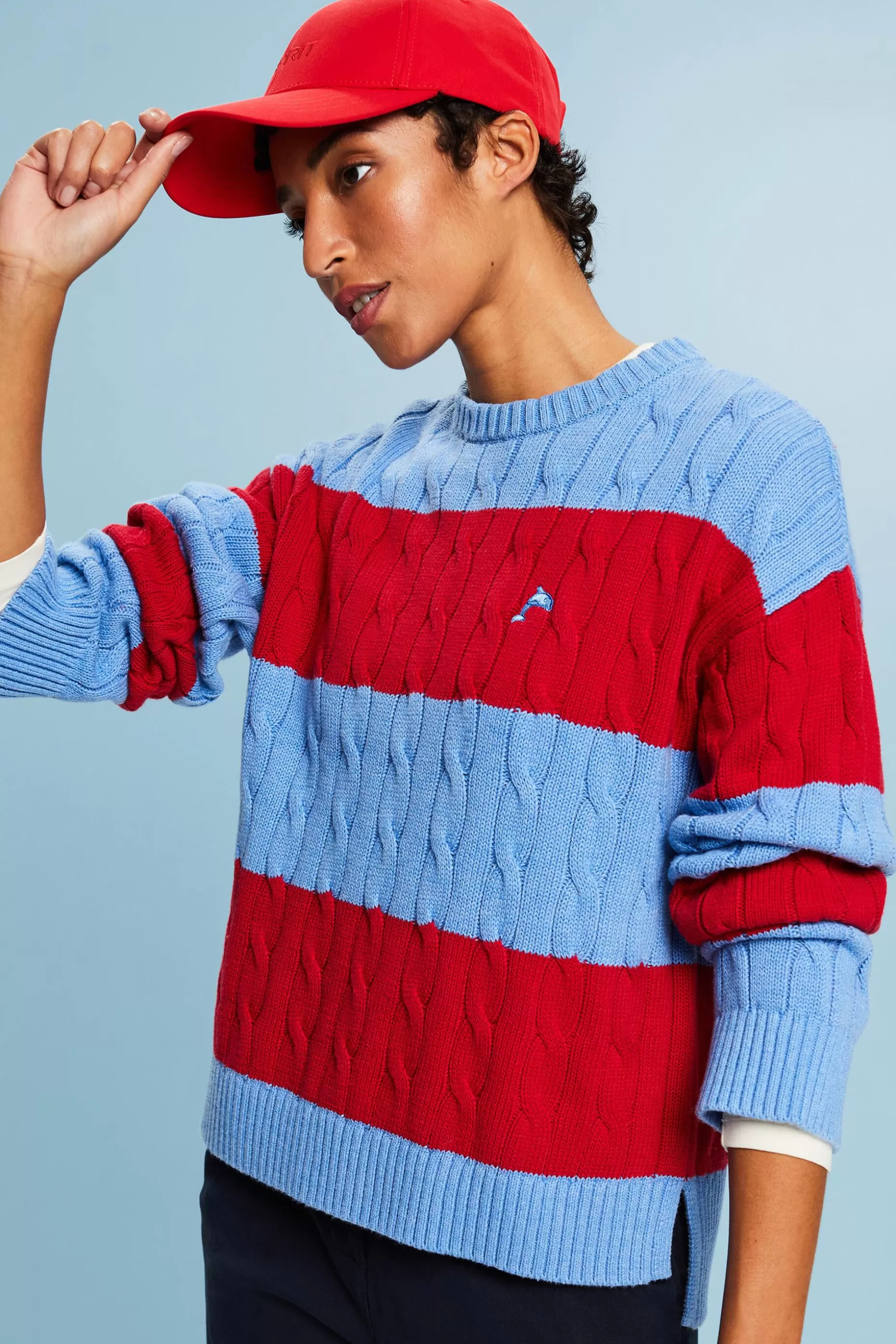 ESPRIT Striped Dolphin Logo Cable Knit Sweater at our Online Shop *Women Sweaters
