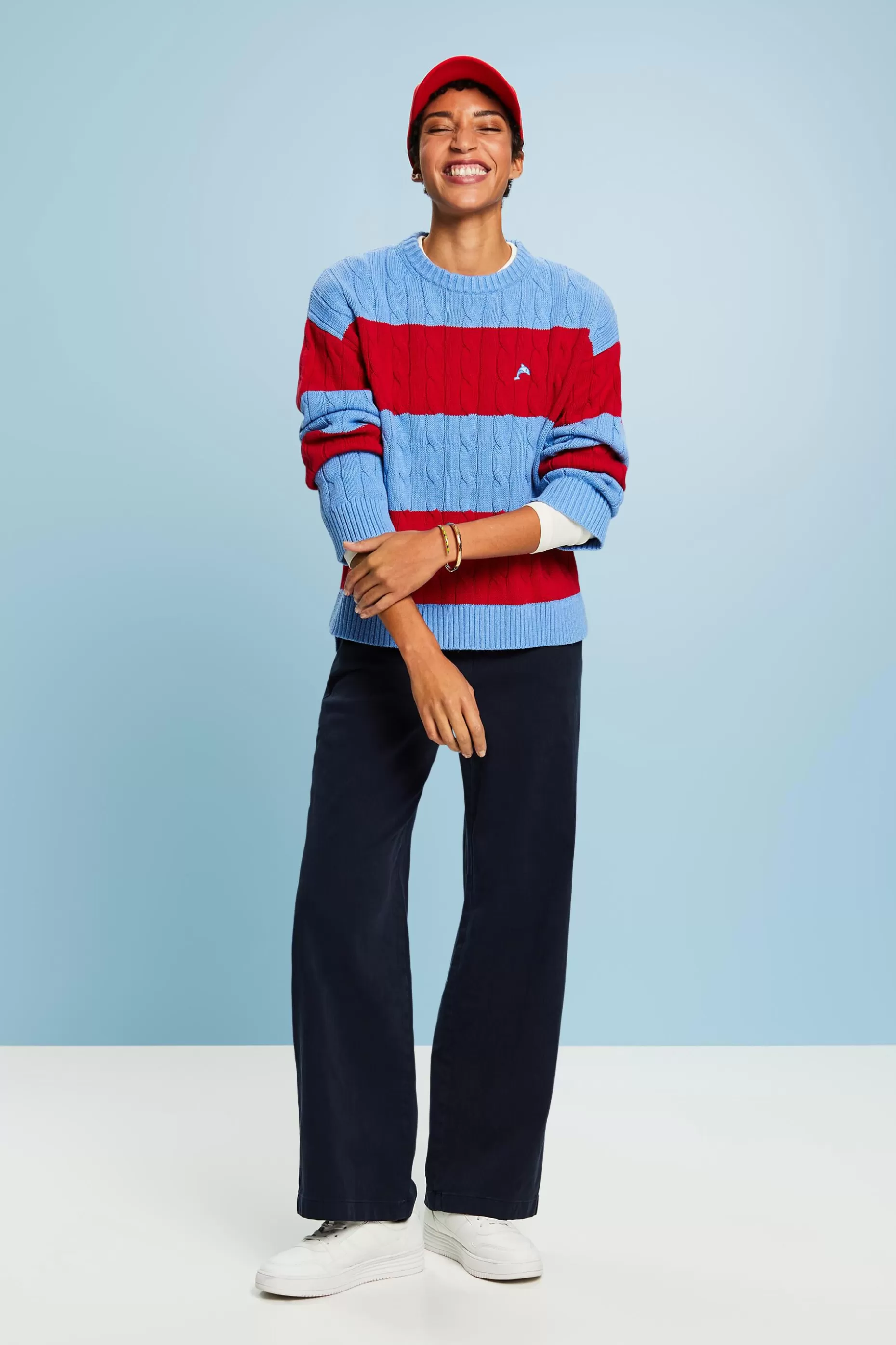 ESPRIT Striped Dolphin Logo Cable Knit Sweater at our Online Shop *Women Sweaters