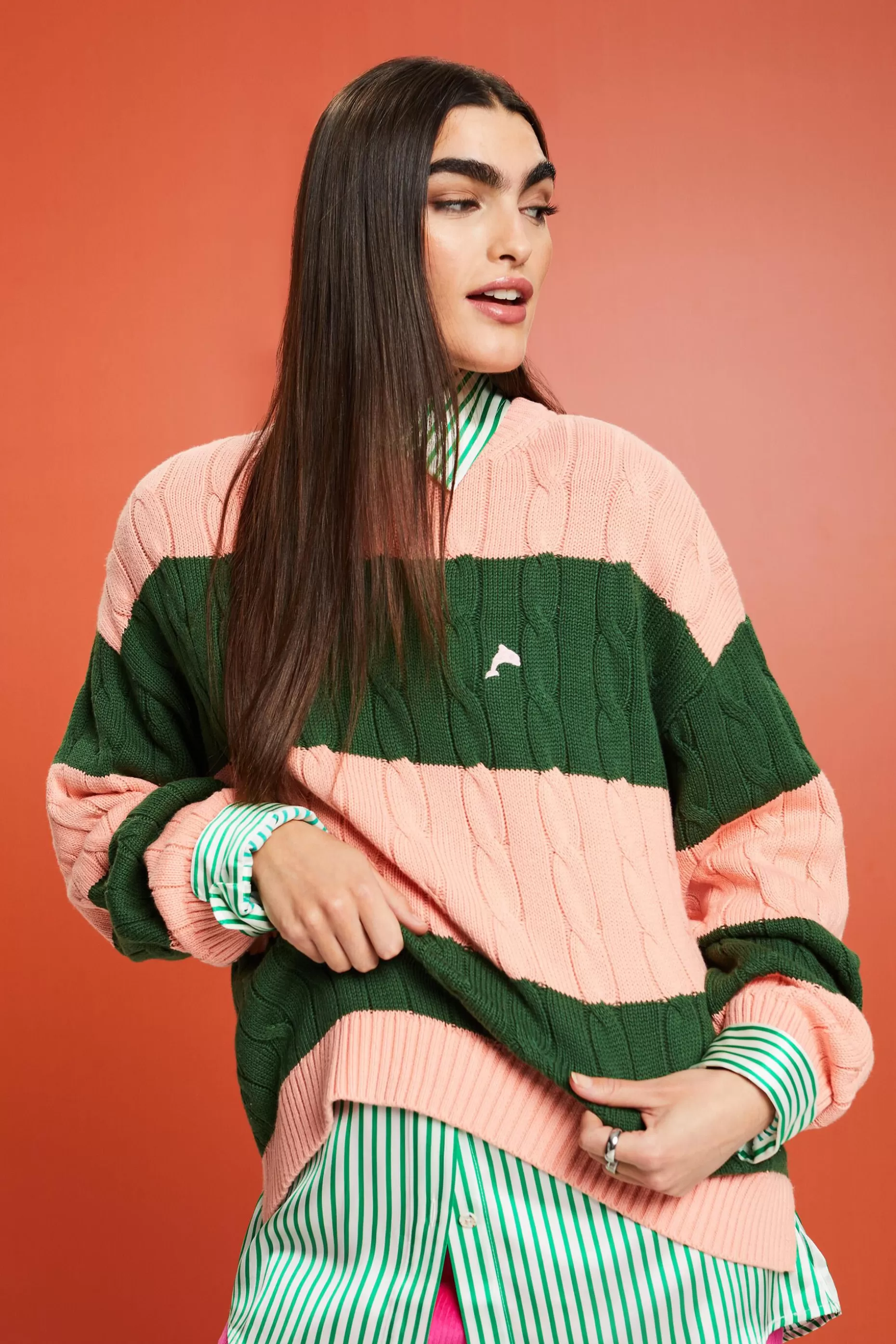 ESPRIT Striped Dolphin Logo Cable Knit Sweater at our Online Shop *Women Sweaters