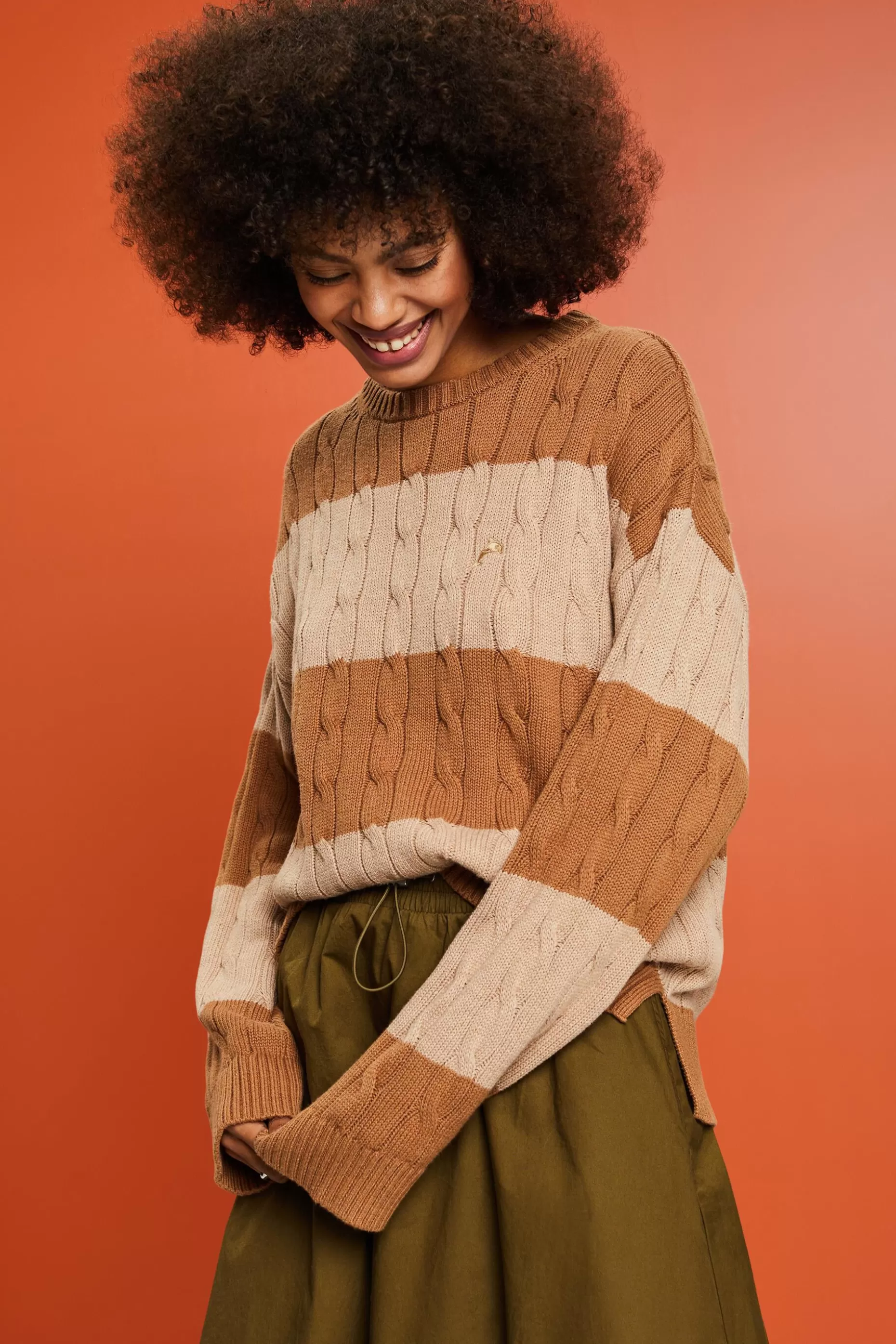 ESPRIT Striped Dolphin Logo Cable Knit Sweater at our Online Shop *Women Sweaters