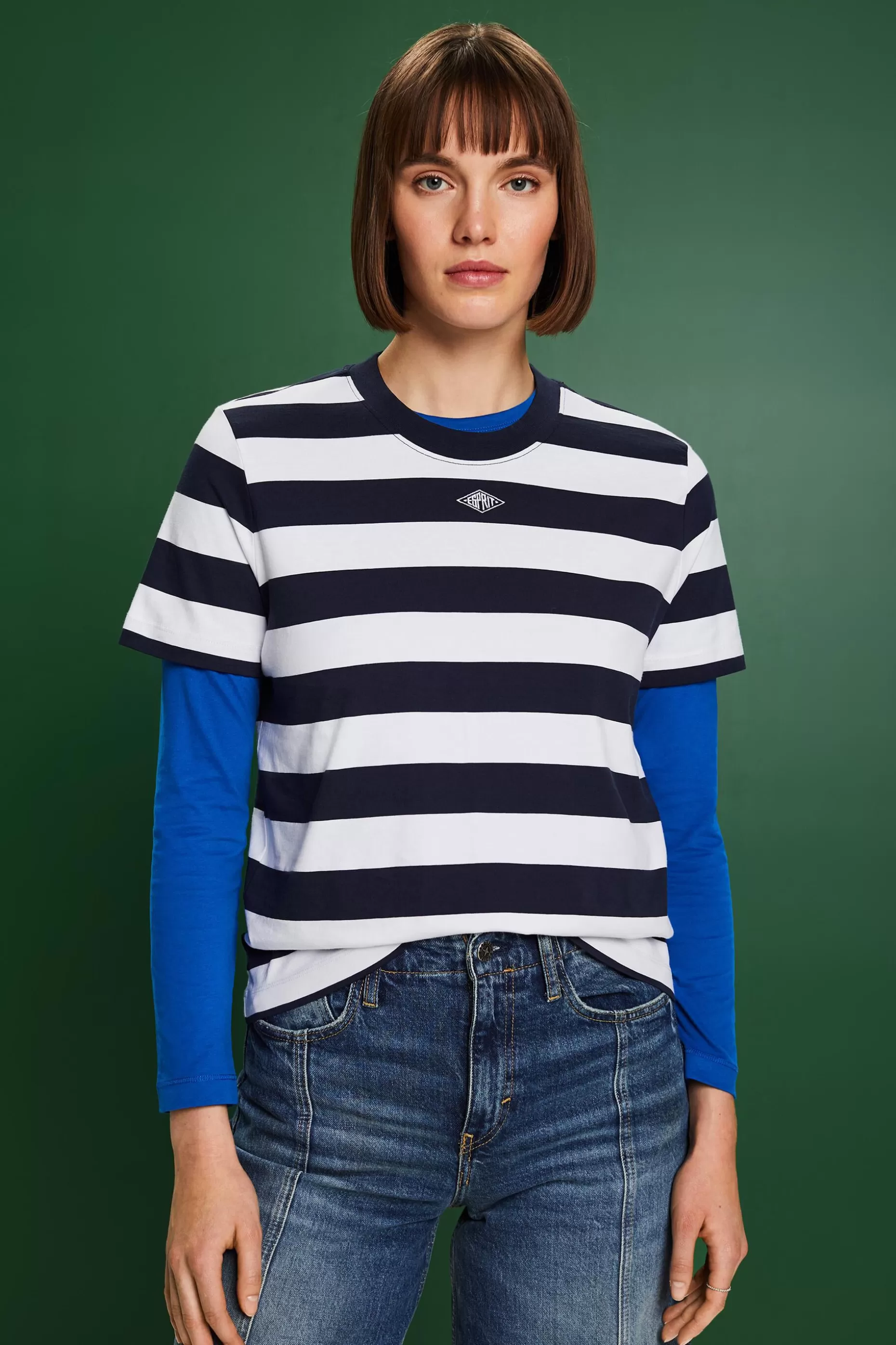ESPRIT Striped Embroidered Logo T-Shirt at our Online Shop *Women T-Shirts + Tops