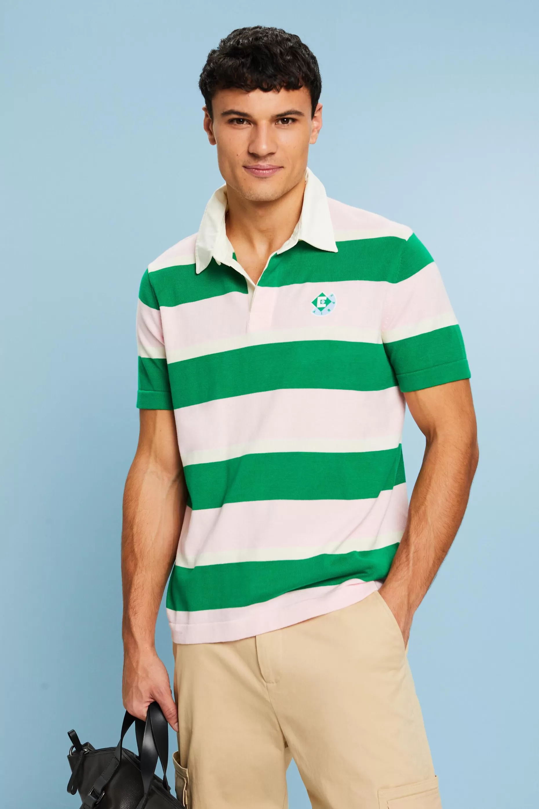 ESPRIT Striped Logo Cotton Polo T-Shirt at our Online Shop *Men T-Shirts + Polos
