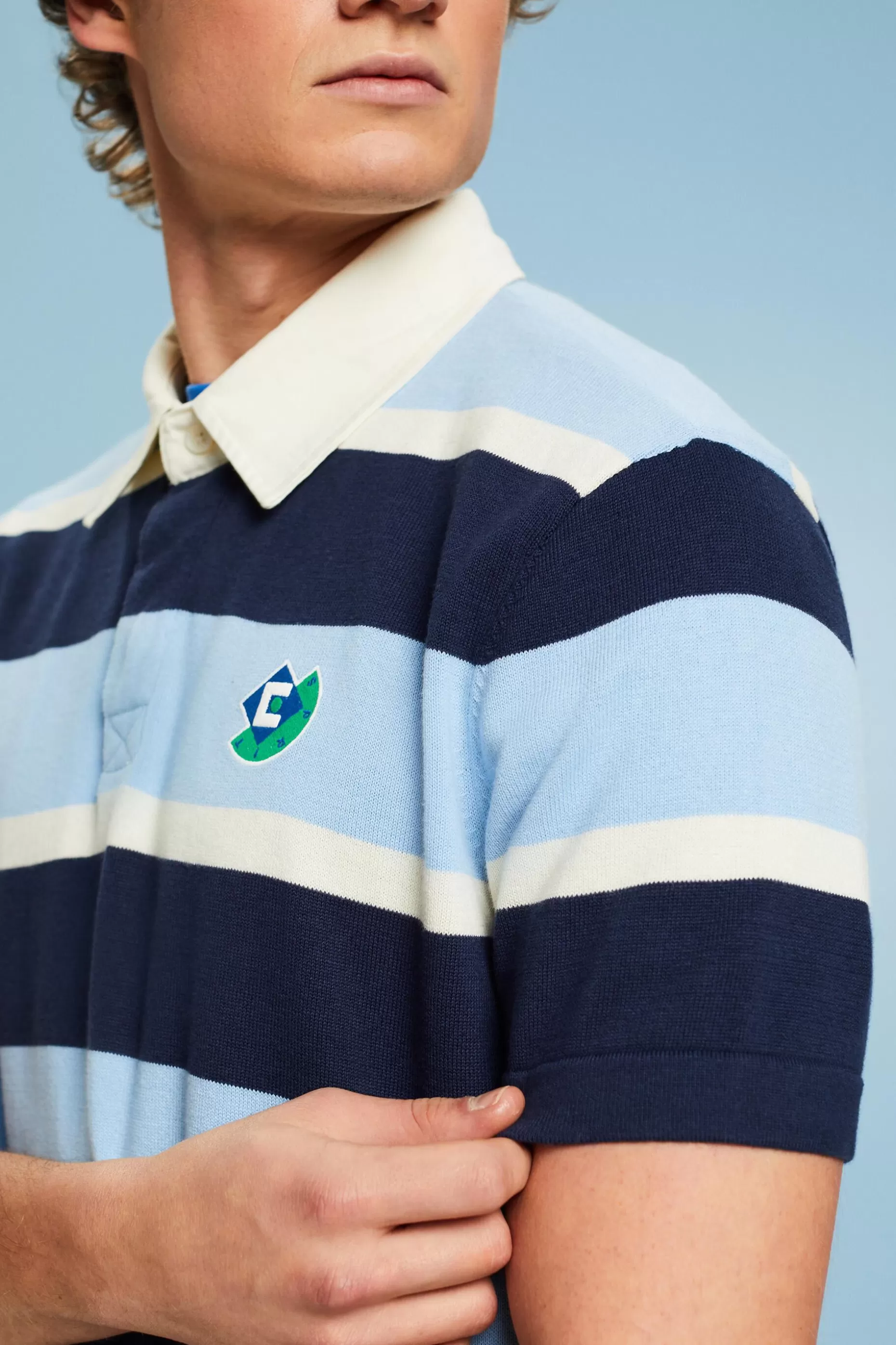 ESPRIT Striped Logo Cotton Polo T-Shirt at our Online Shop *Men T-Shirts + Polos