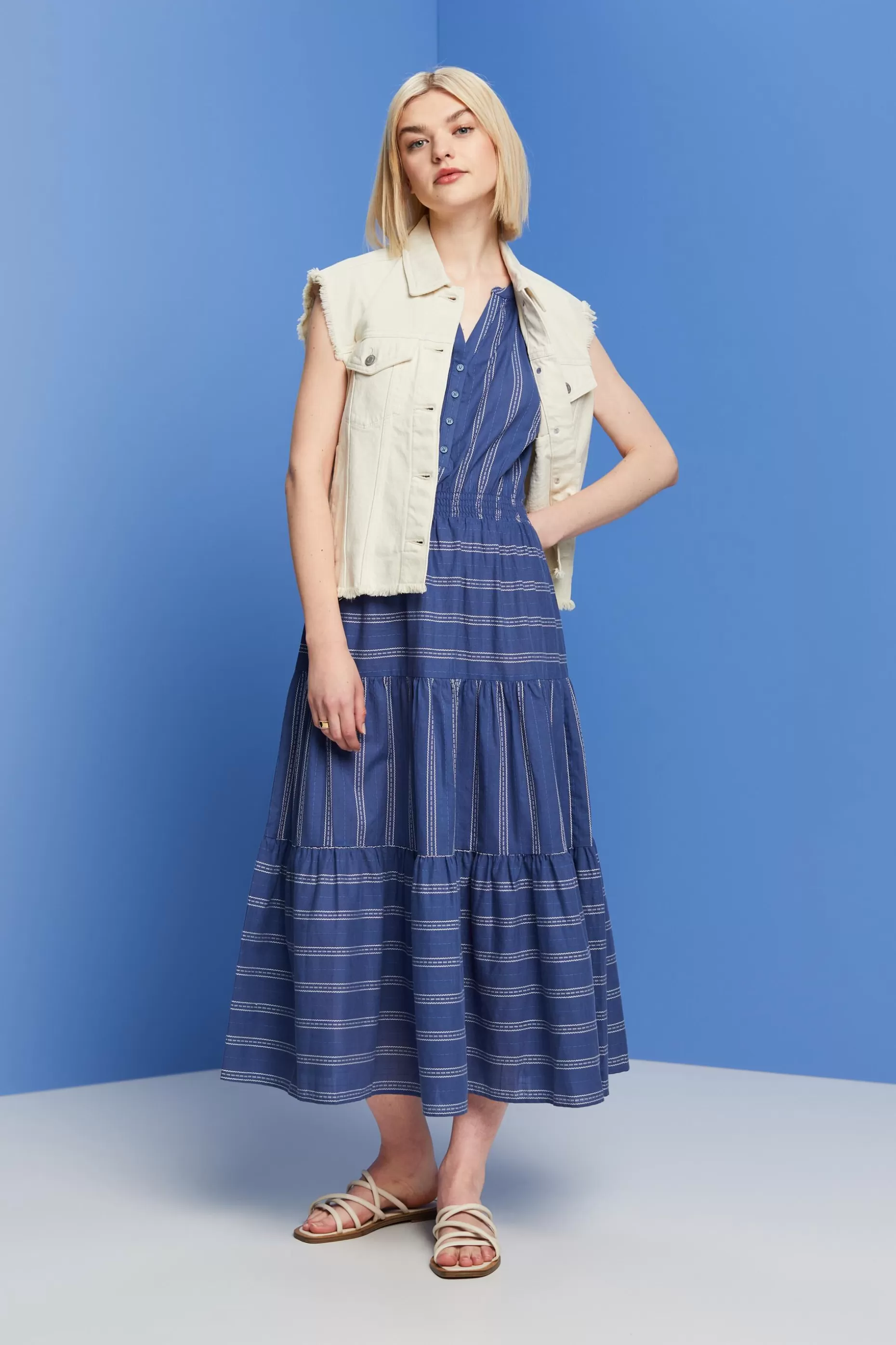ESPRIT Striped midi dress, 100% cotton at our Online Shop * Sale Under $50