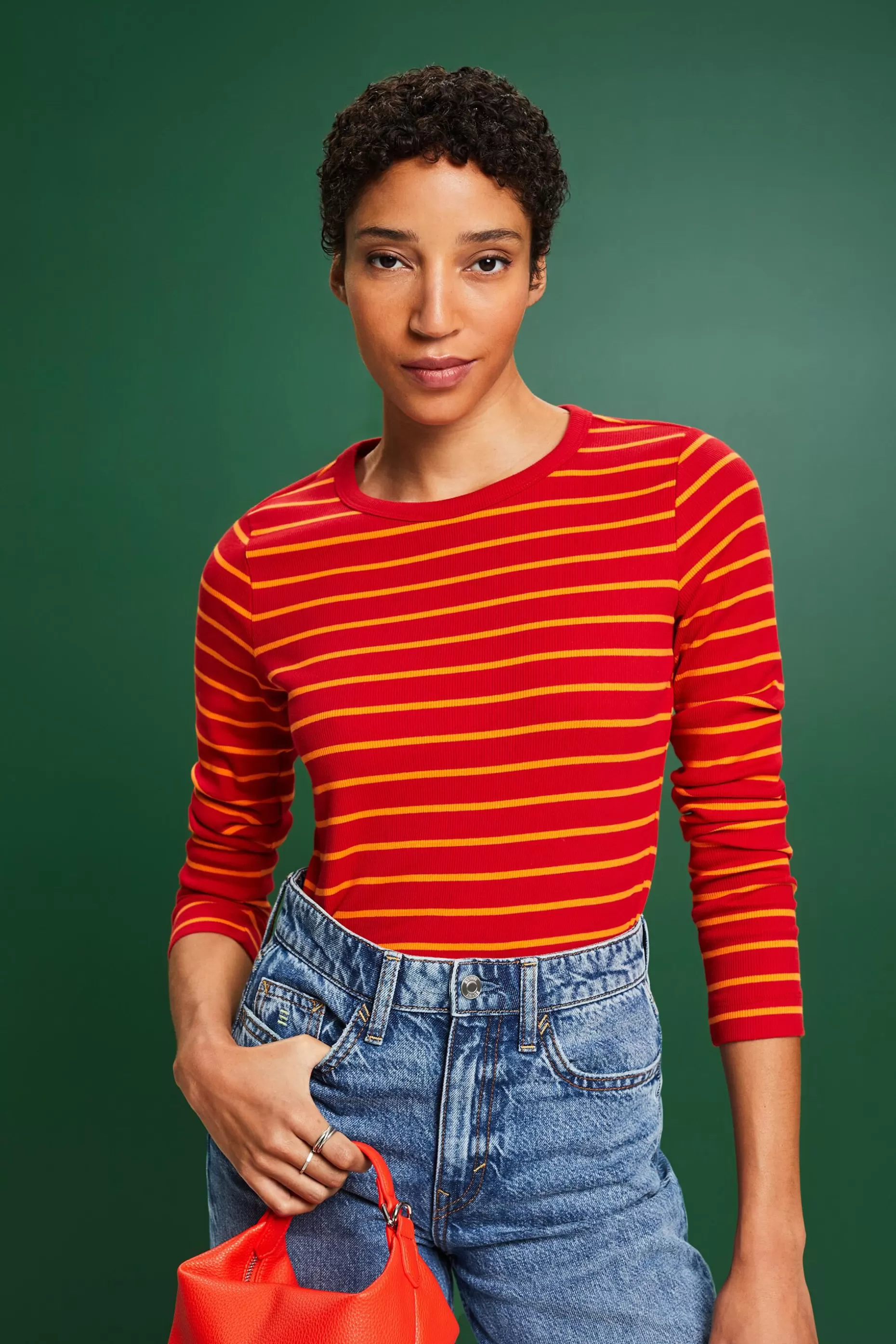 ESPRIT Striped Rib-Knit Top at our Online Shop *Women T-Shirts + Tops