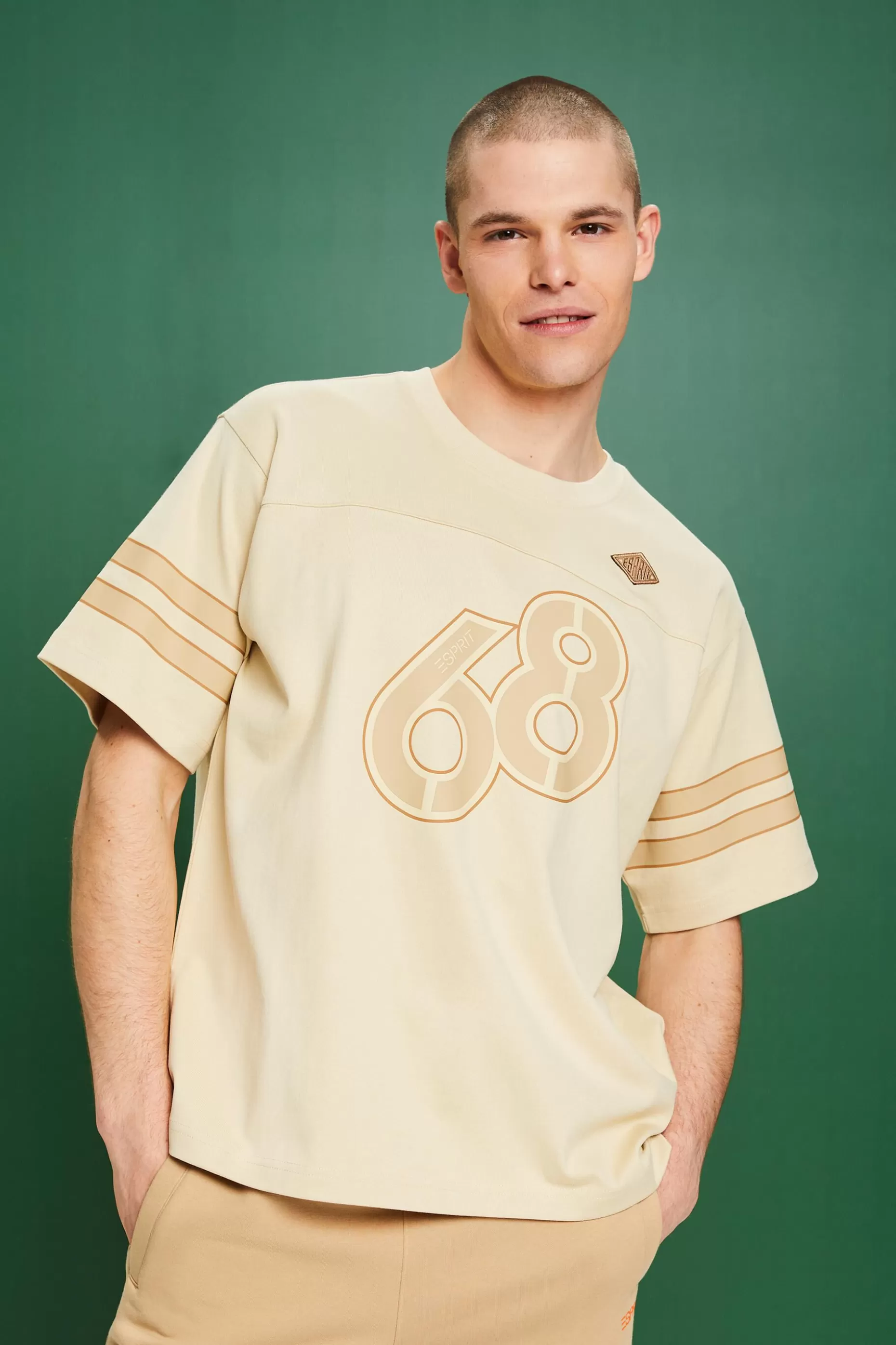 ESPRIT Striped Sleeve Graphic Print Tee at our Online Shop *Men T-Shirts + Polos
