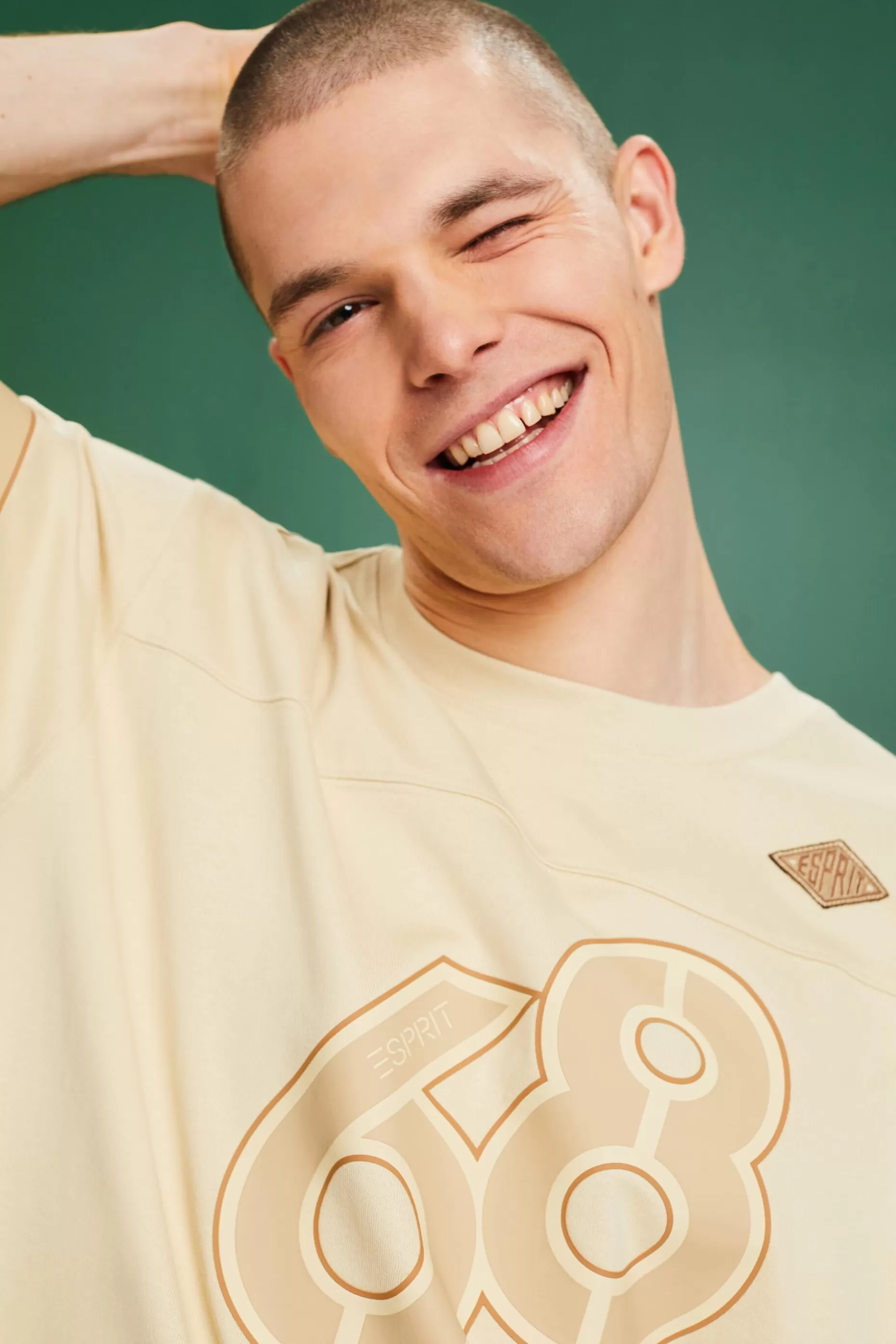 ESPRIT Striped Sleeve Graphic Print Tee at our Online Shop *Men T-Shirts + Polos