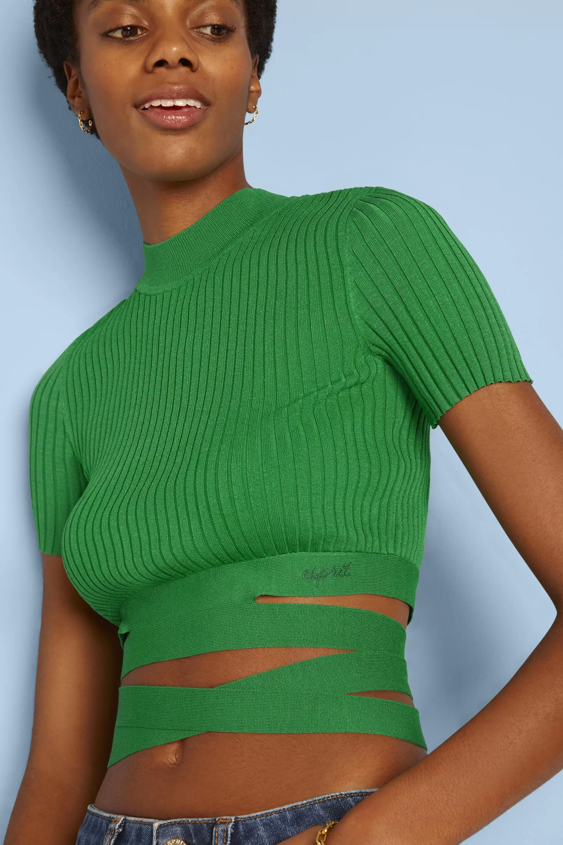 ESPRIT Tie Detail Ribbed Knit Cropped Top at our Online Shop *Women Tops
