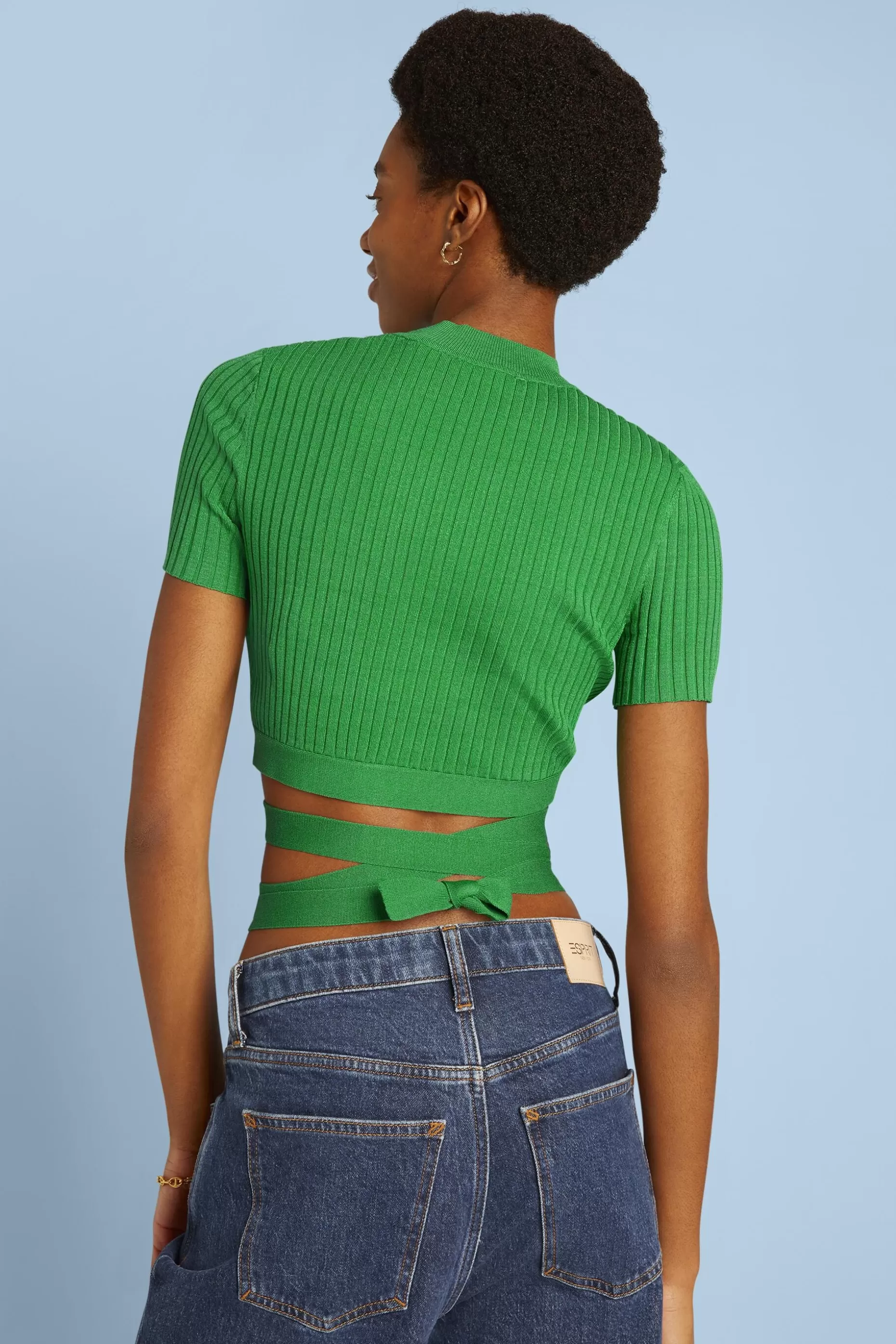 ESPRIT Tie Detail Ribbed Knit Cropped Top at our Online Shop *Women Tops
