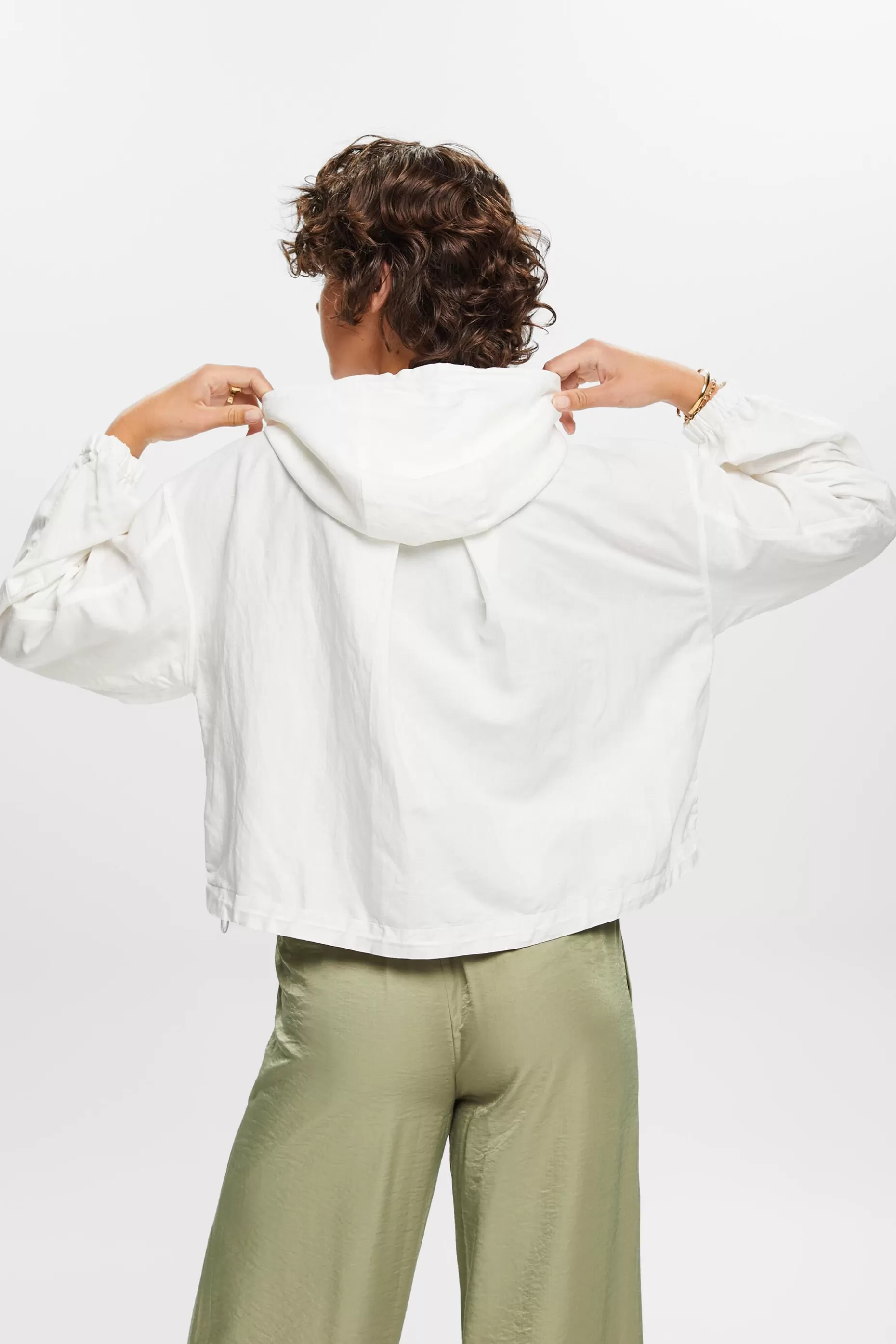 ESPRIT Transitional jacket with a hood, linen blend at our Online Shop *Women Clearance 60%-70% Off