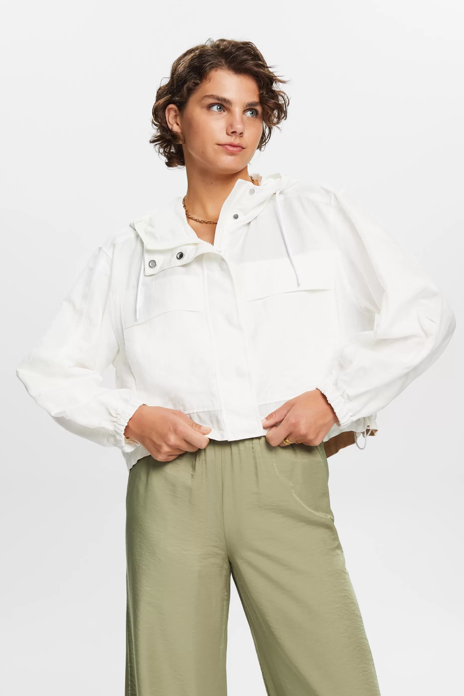 ESPRIT Transitional jacket with a hood, linen blend at our Online Shop *Women Jackets + Coats