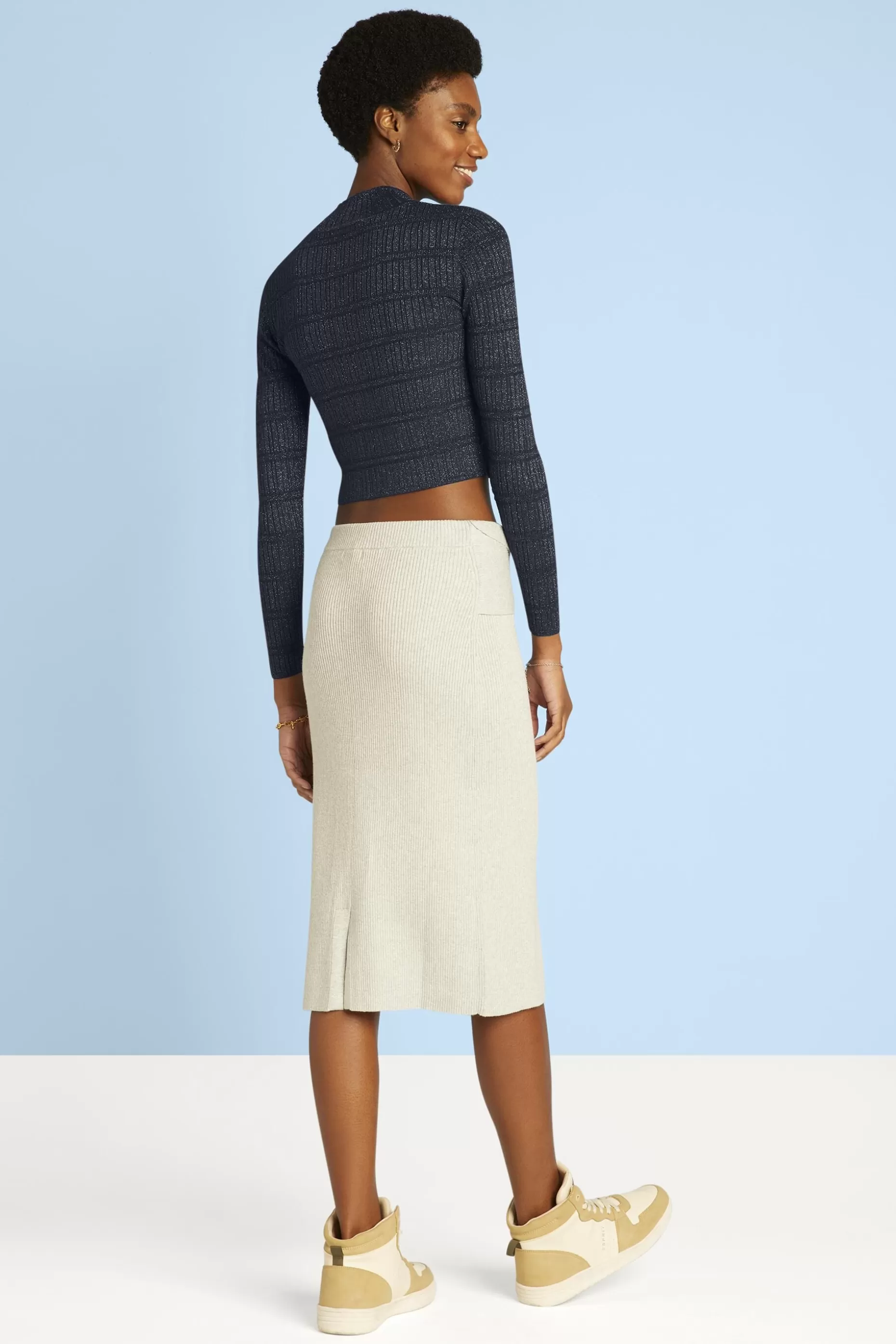 ESPRIT Twisted waist metallic ribbed midi skirt at our Online Shop * Sale Under $75