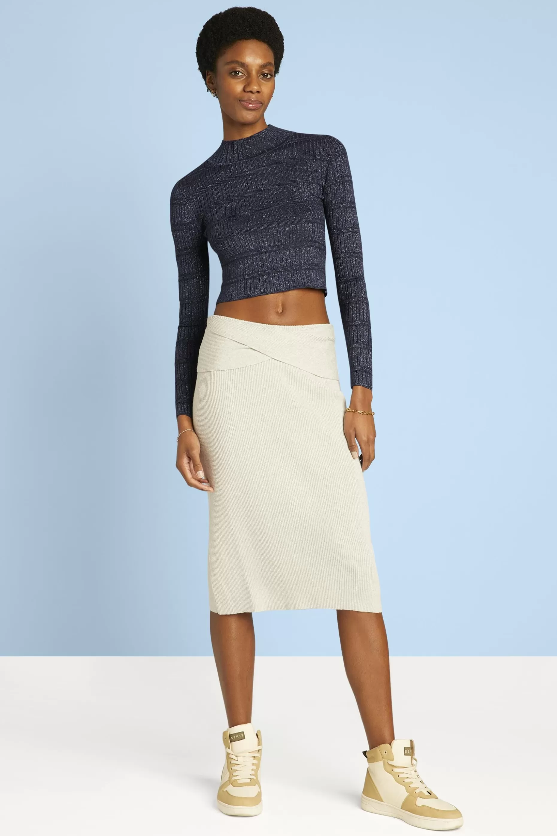 ESPRIT Twisted waist metallic ribbed midi skirt at our Online Shop *Women Skirts + Shorts