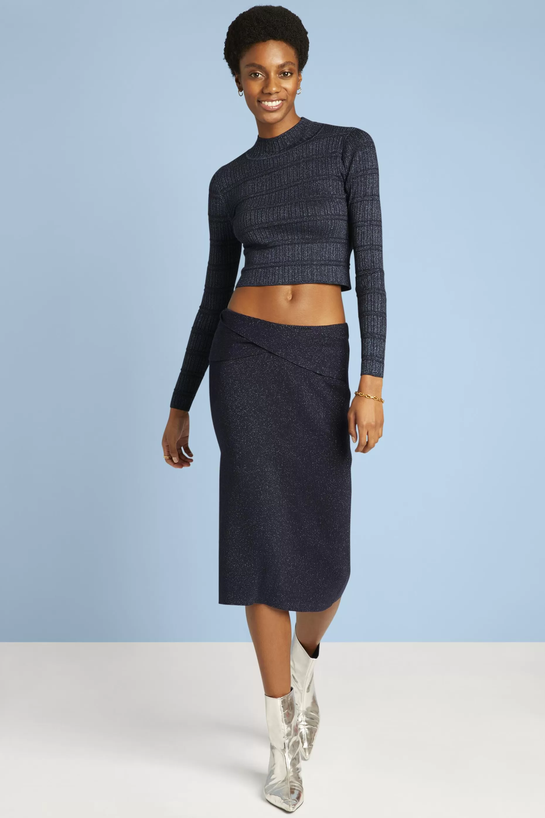 ESPRIT Twisted waist metallic ribbed midi skirt at our Online Shop *Women Skirts + Shorts