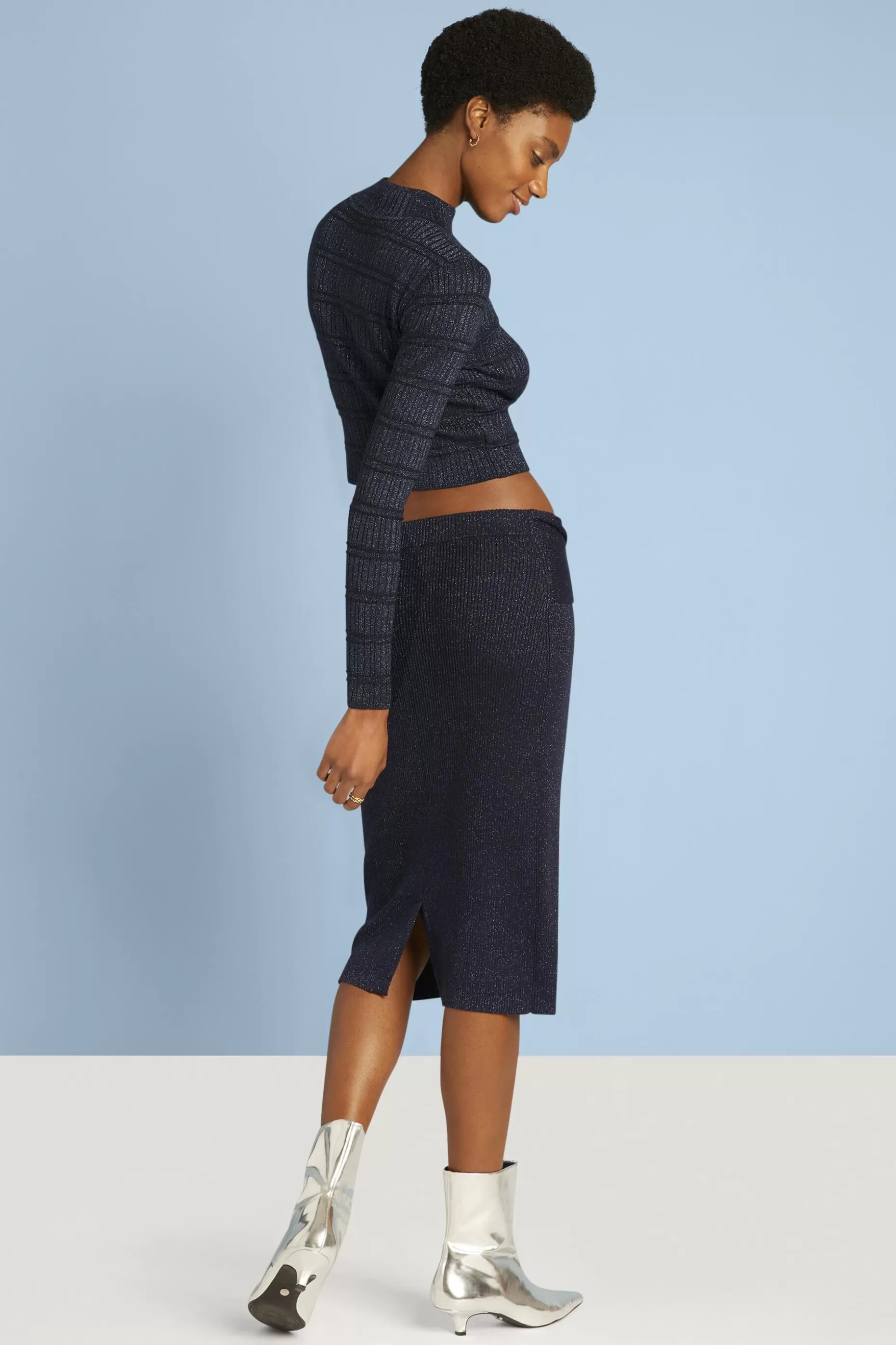 ESPRIT Twisted waist metallic ribbed midi skirt at our Online Shop *Women Skirts + Shorts