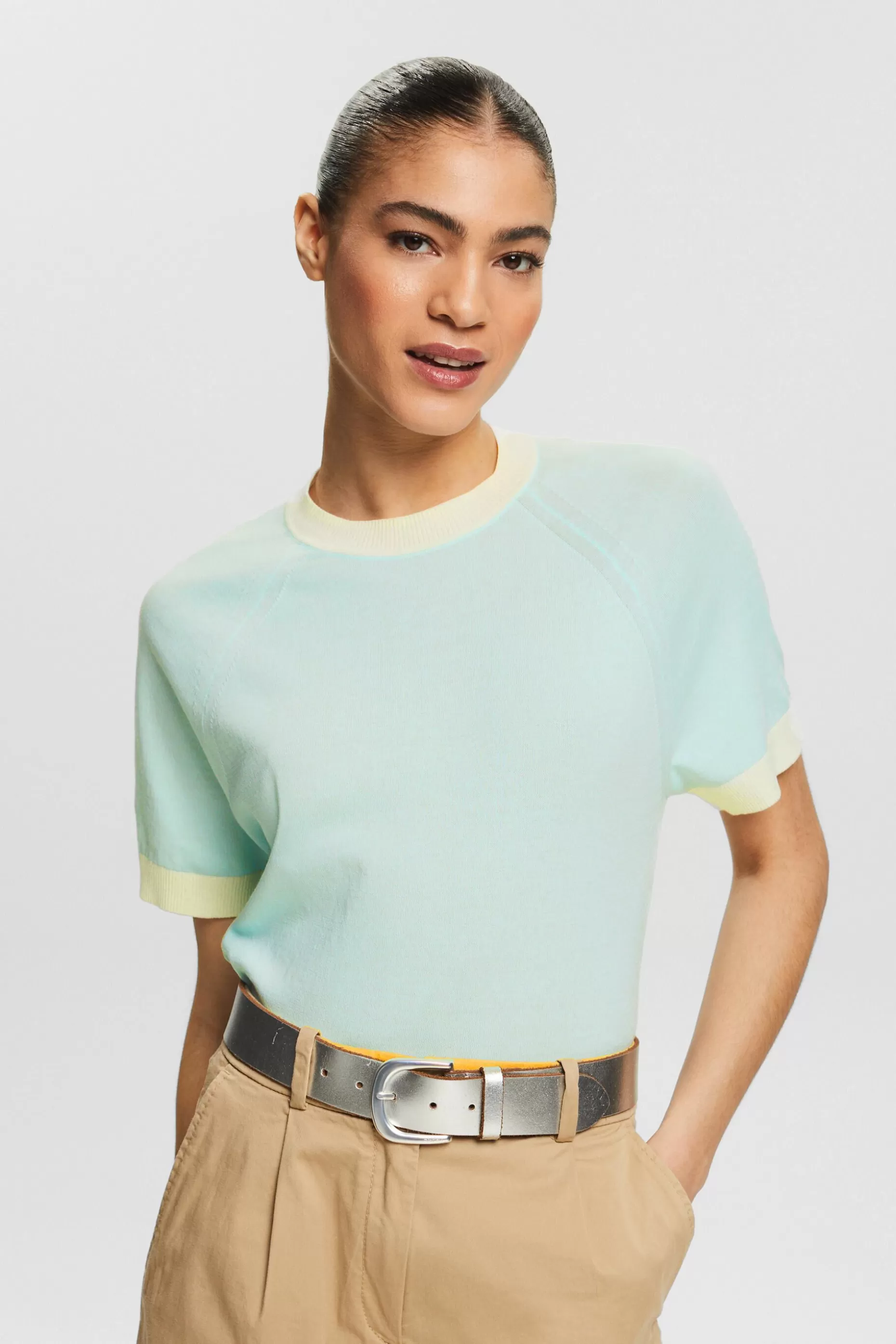 ESPRIT Two-Tone Short-Sleeve Sweater at our Online Shop *Women Sweaters