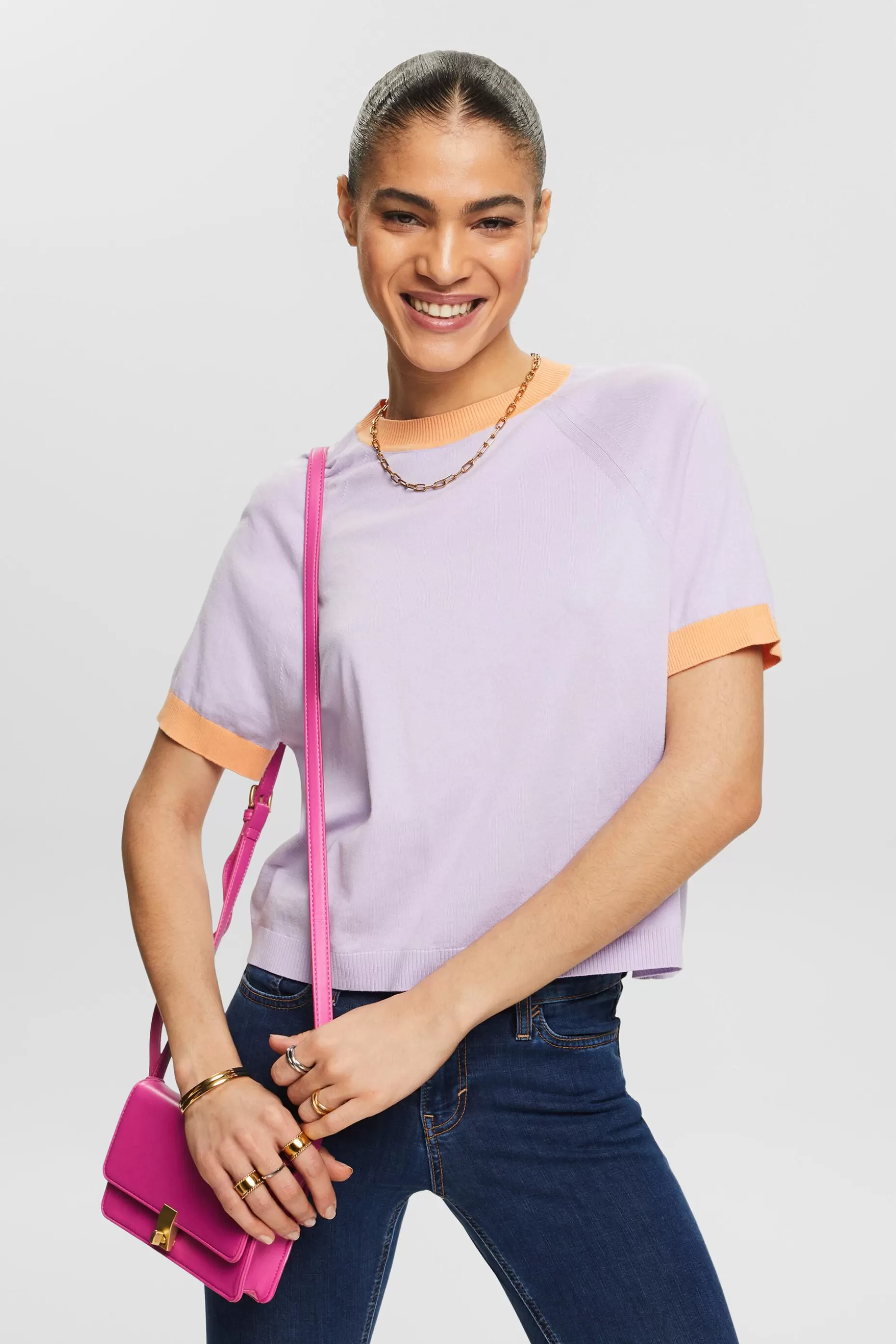 ESPRIT Two-Tone Short-Sleeve Sweater at our Online Shop *Women The Pastel Edit