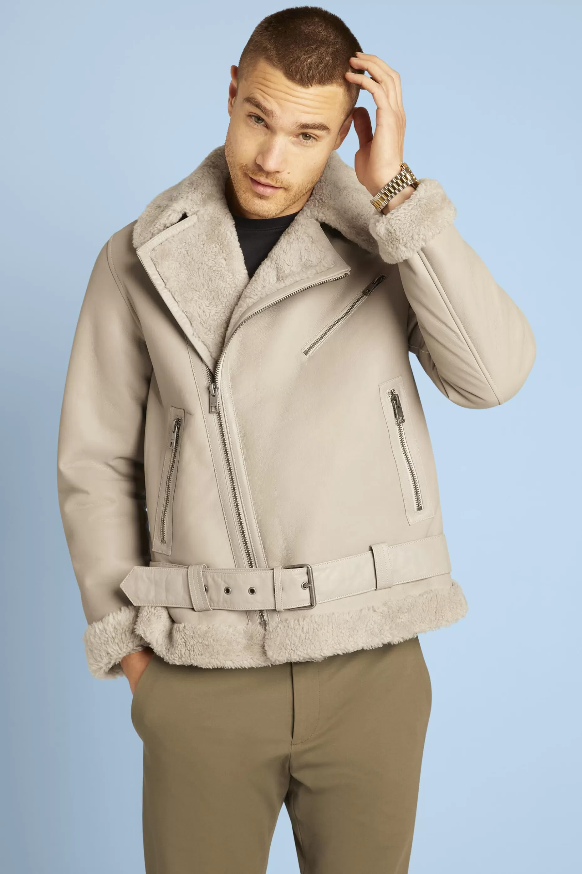 ESPRIT Unisex Leather Shearling Jacket at our Online Shop *Men Jackets + Coats