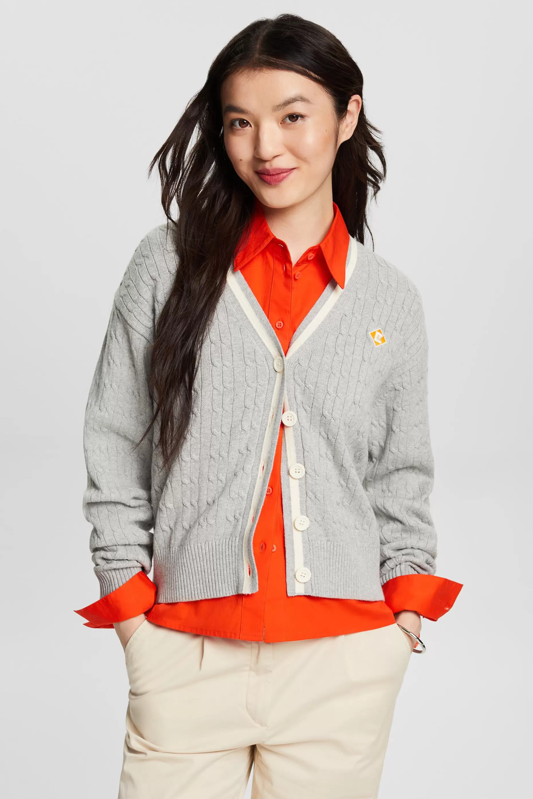 ESPRIT V-Neck Cable-Knit Cardigan at our Online Shop *Women Sweaters