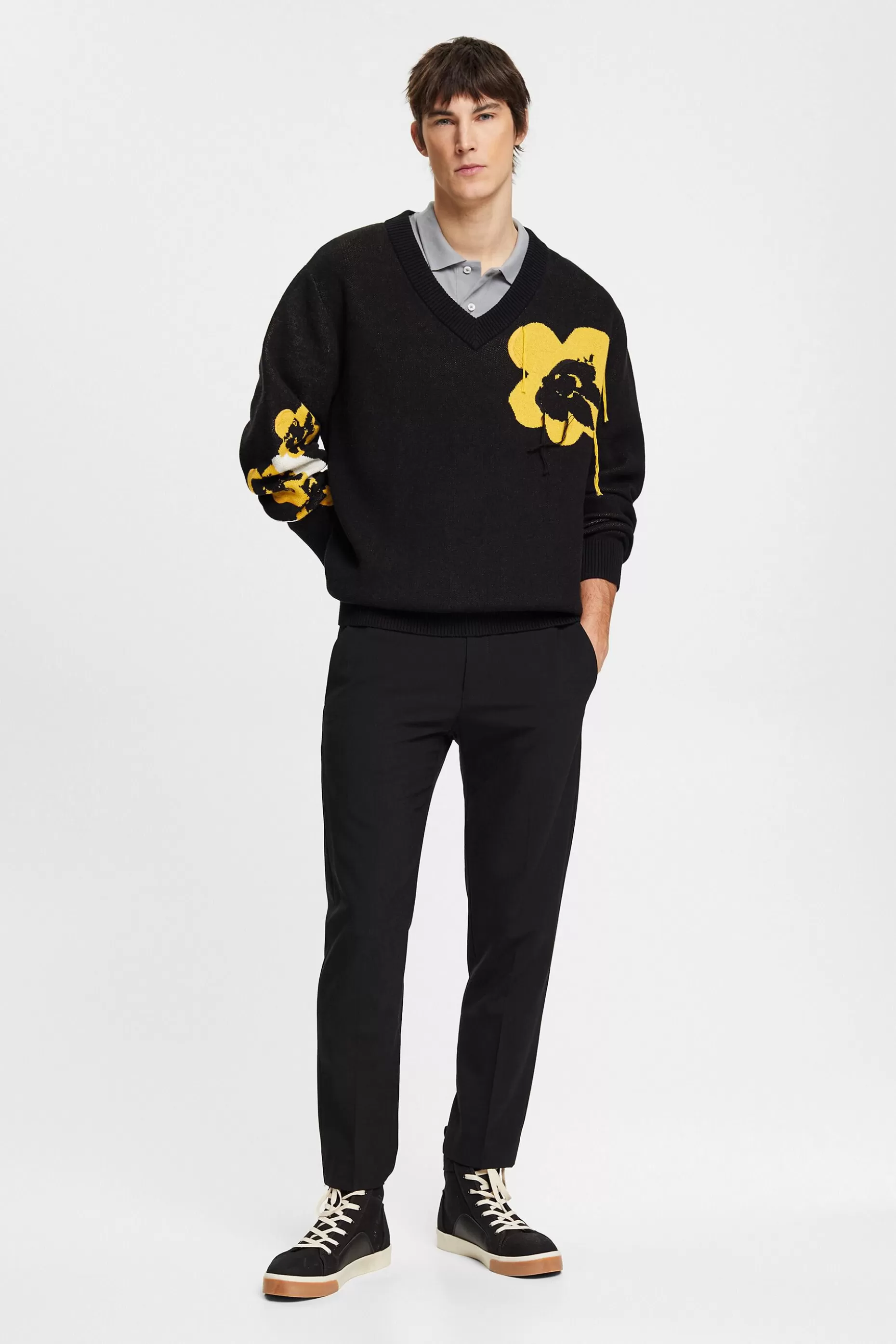 ESPRIT V-neck jumper with floral jacquard pattern at our Online Shop * Sale Under $75